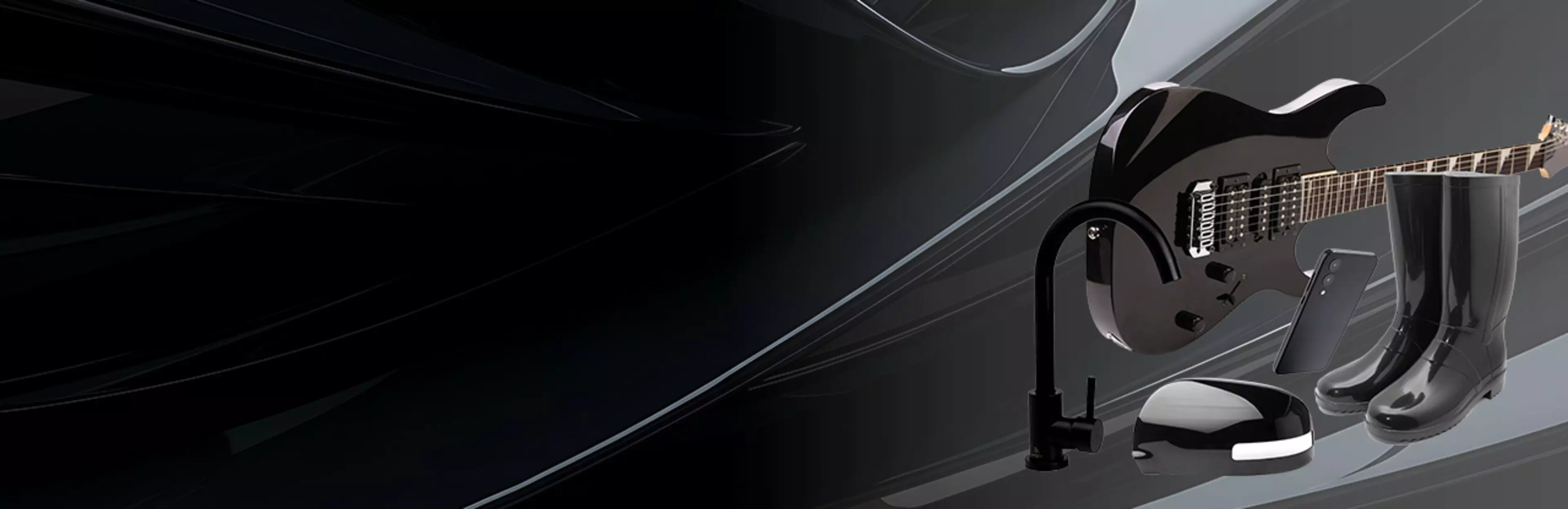 Black Products on a Black glossy background