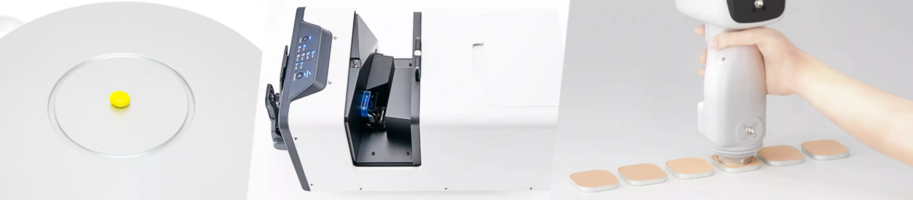Images of colour measurement on pharmaceutical or personal care samples
