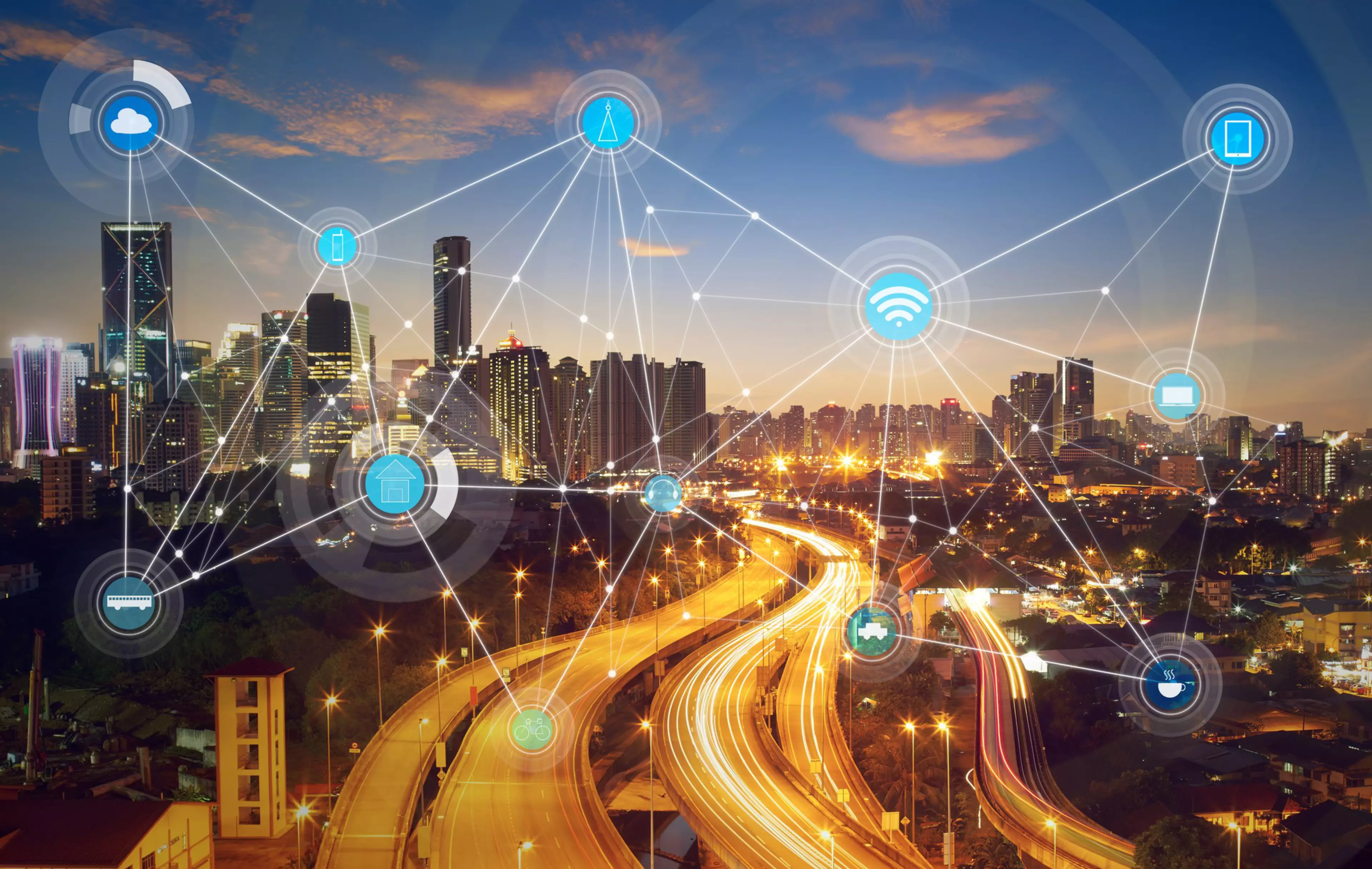 Ciudad en la que se conectan diferentes dispositivos