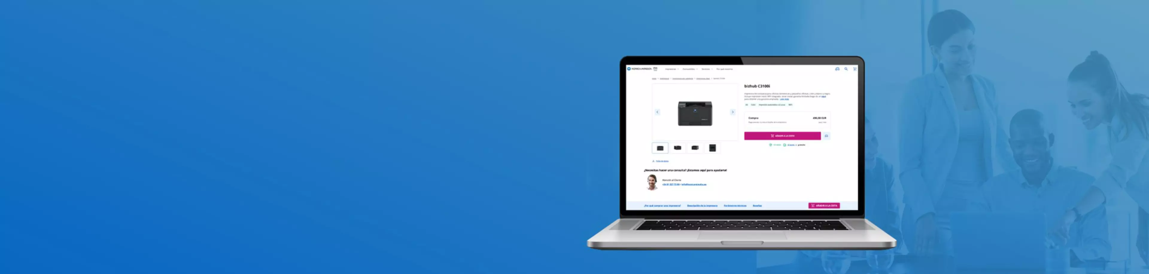 Ordenador portátil con tienda de Konica Minolta en pantalla