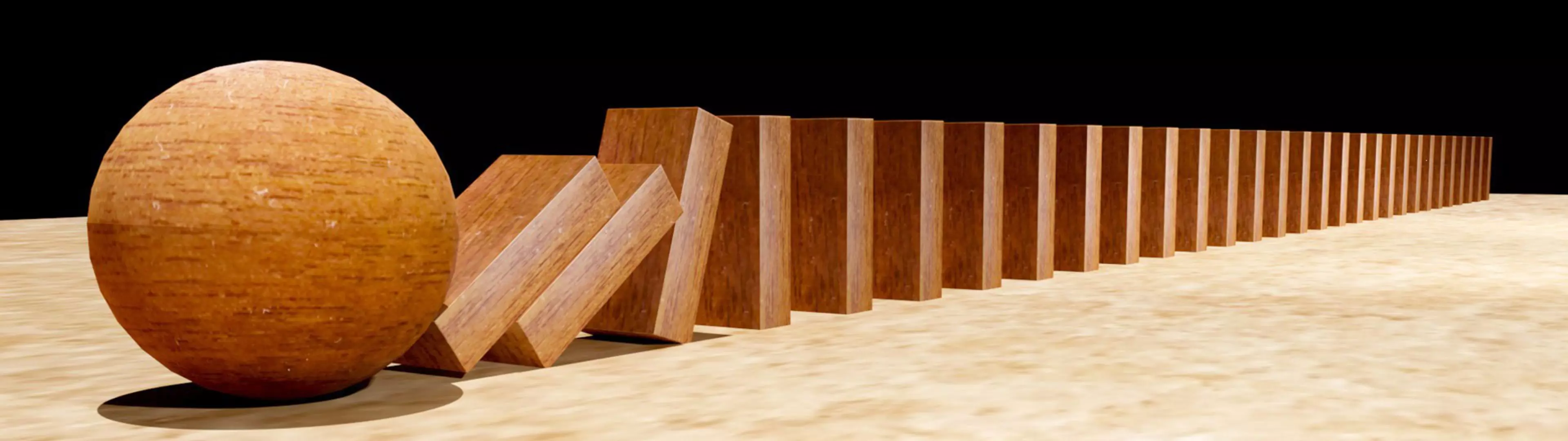 3d illustration dominoes falling after ball knocks first one