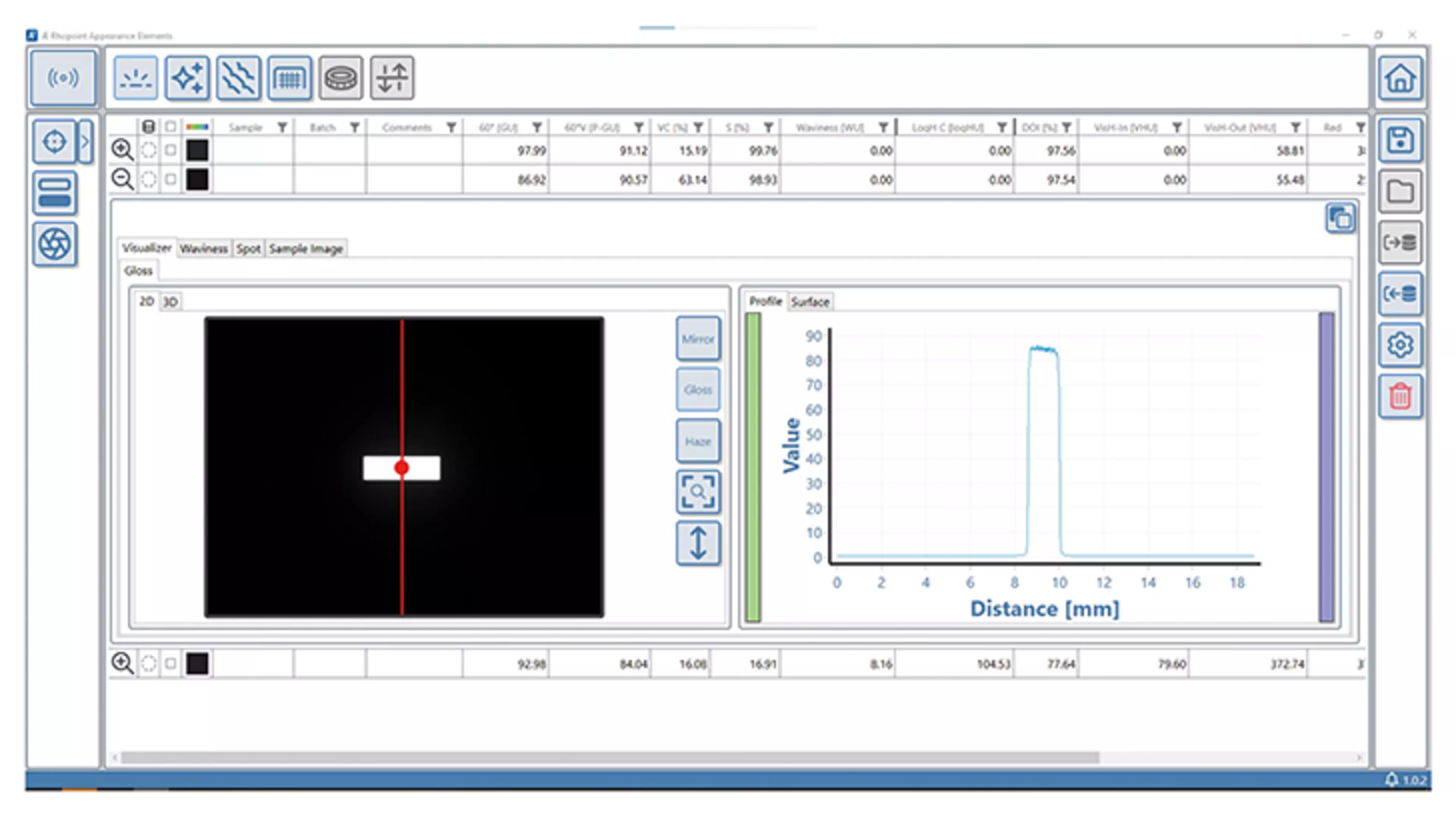 Gloss Data display in AppearanceElements software