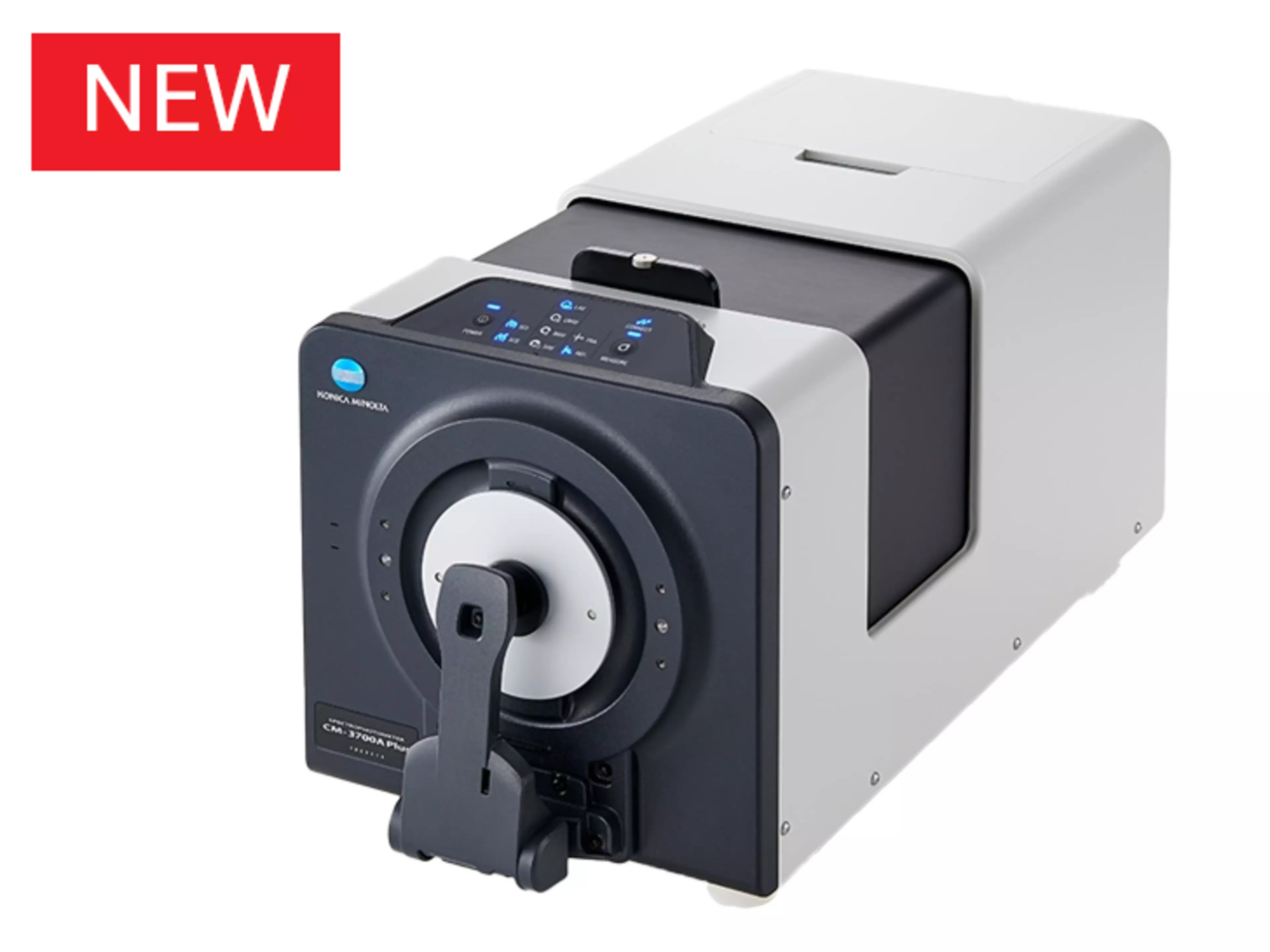 Benchtop spectrophotometer CM-3700A Plus photographed on white from an elevated right angle