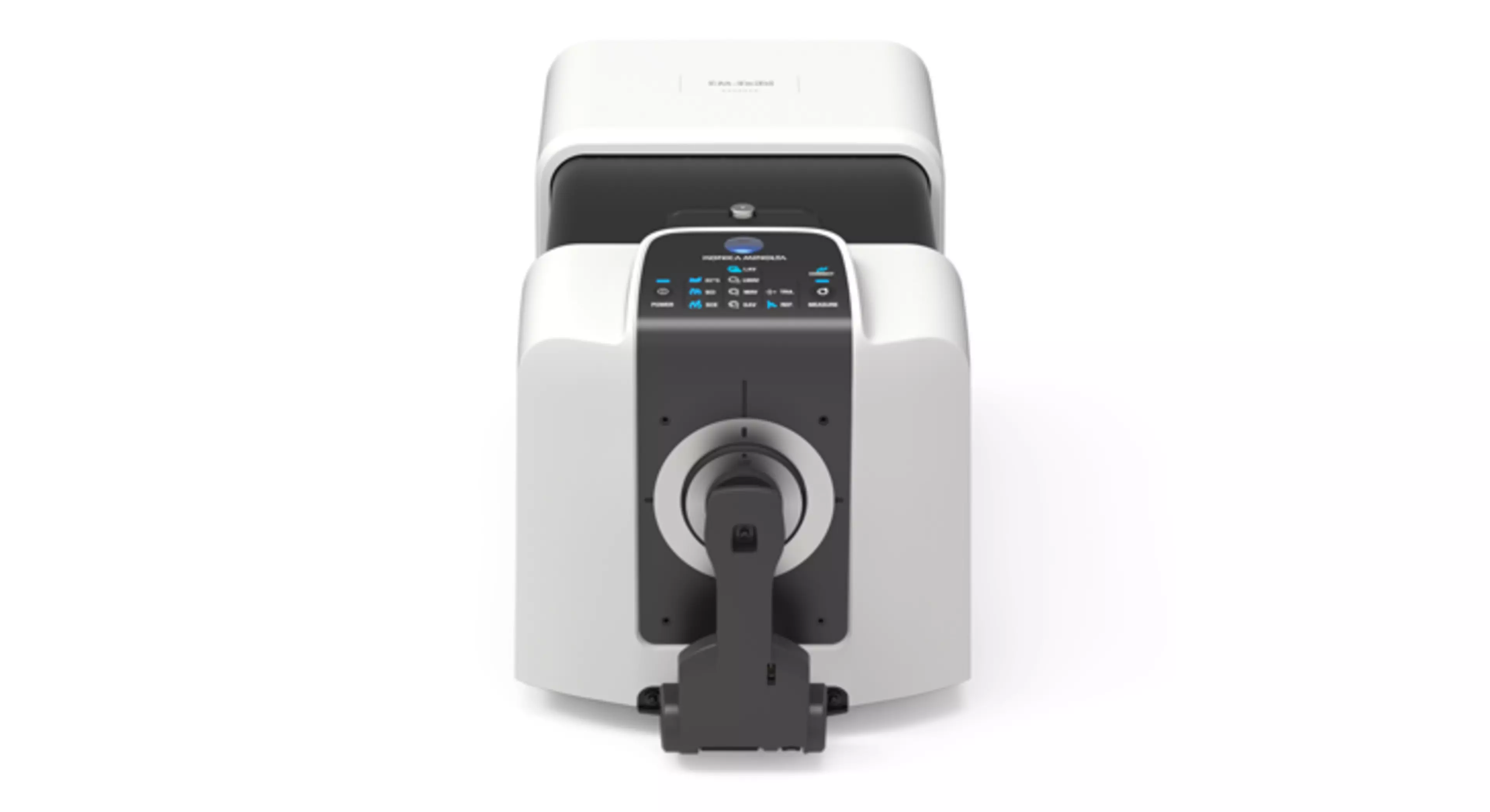 ColourAndGloss Benchtop Spectrophotometer CM36dG with versatile horizontal or topPort alignment with ISO compliant gloss sensor and stability check (front view)