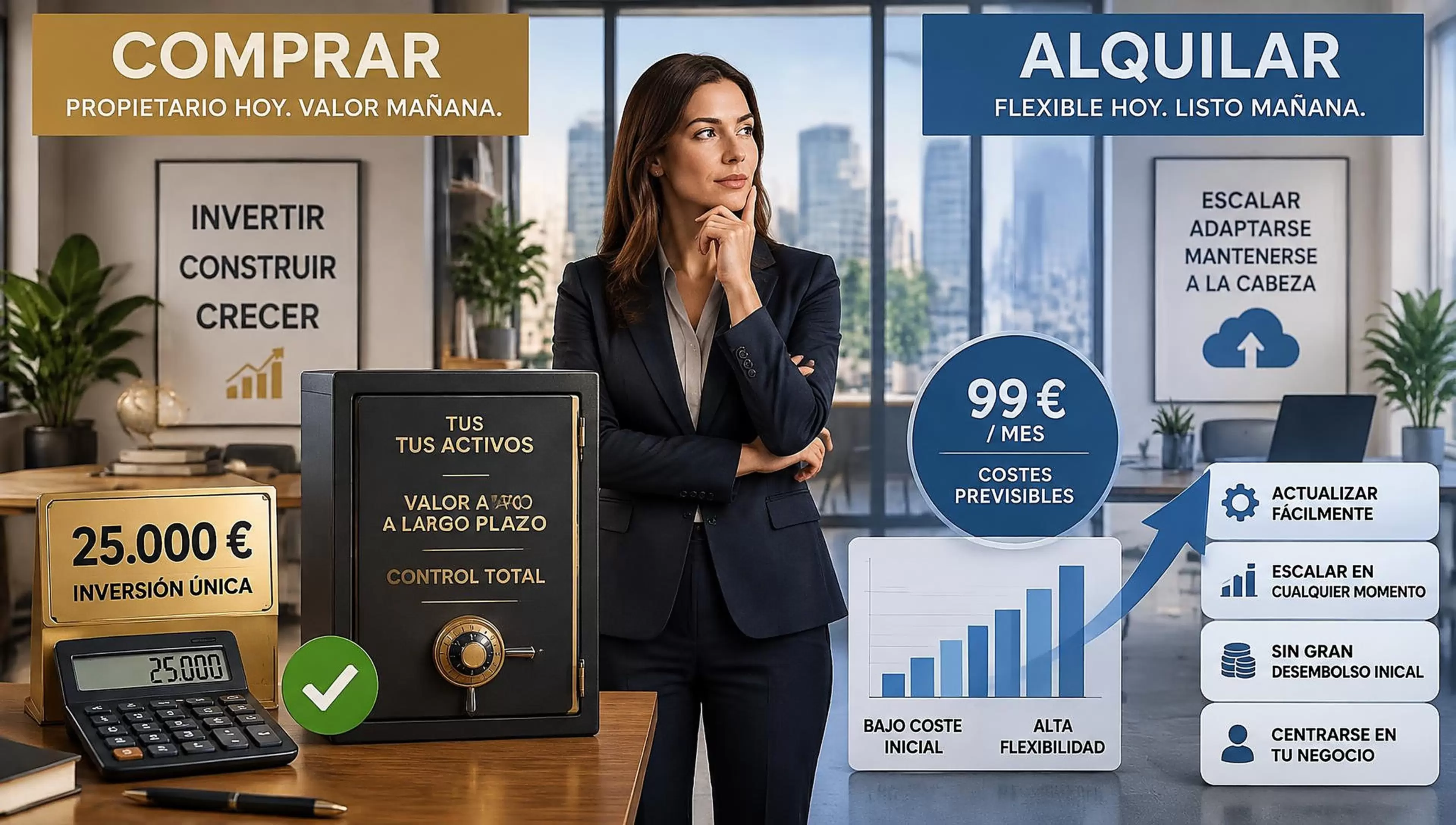 Comparación entre comprar o alquilar equipos informáticos para empresa