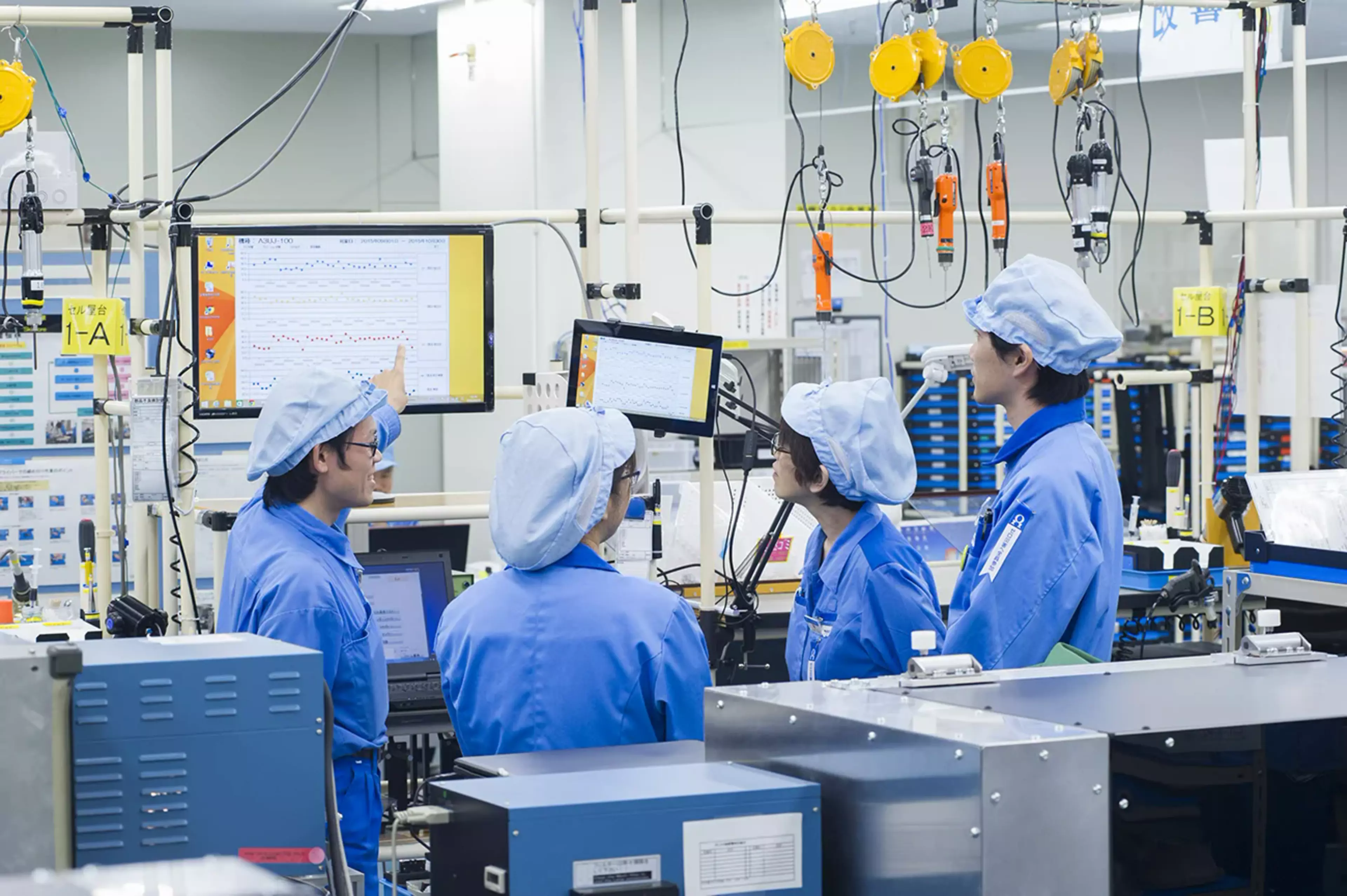 All workers are able to access the same information via monitors within the production environment.