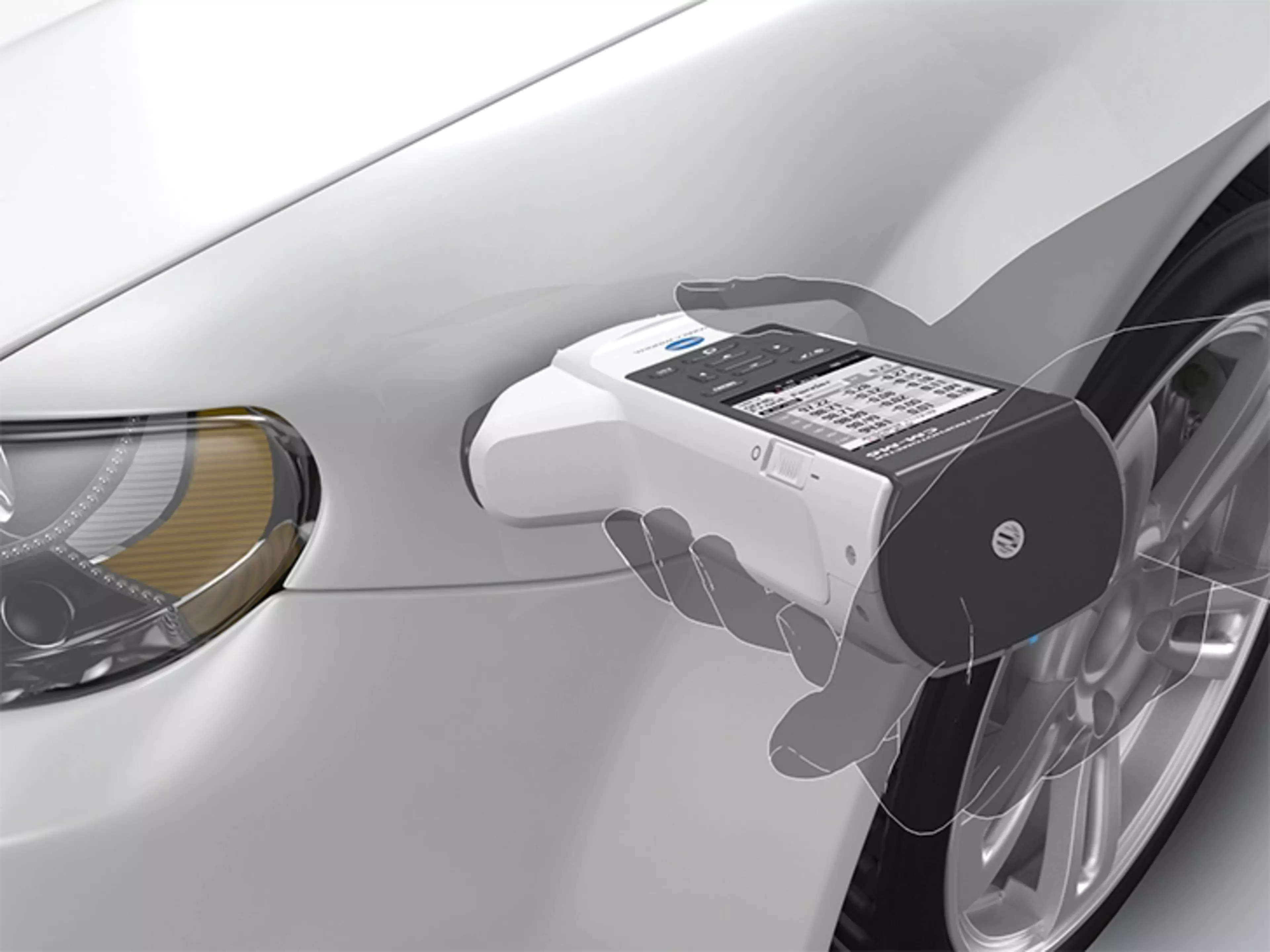 CM-M6 multi angle spectrophotometer measuring colour of an automobile