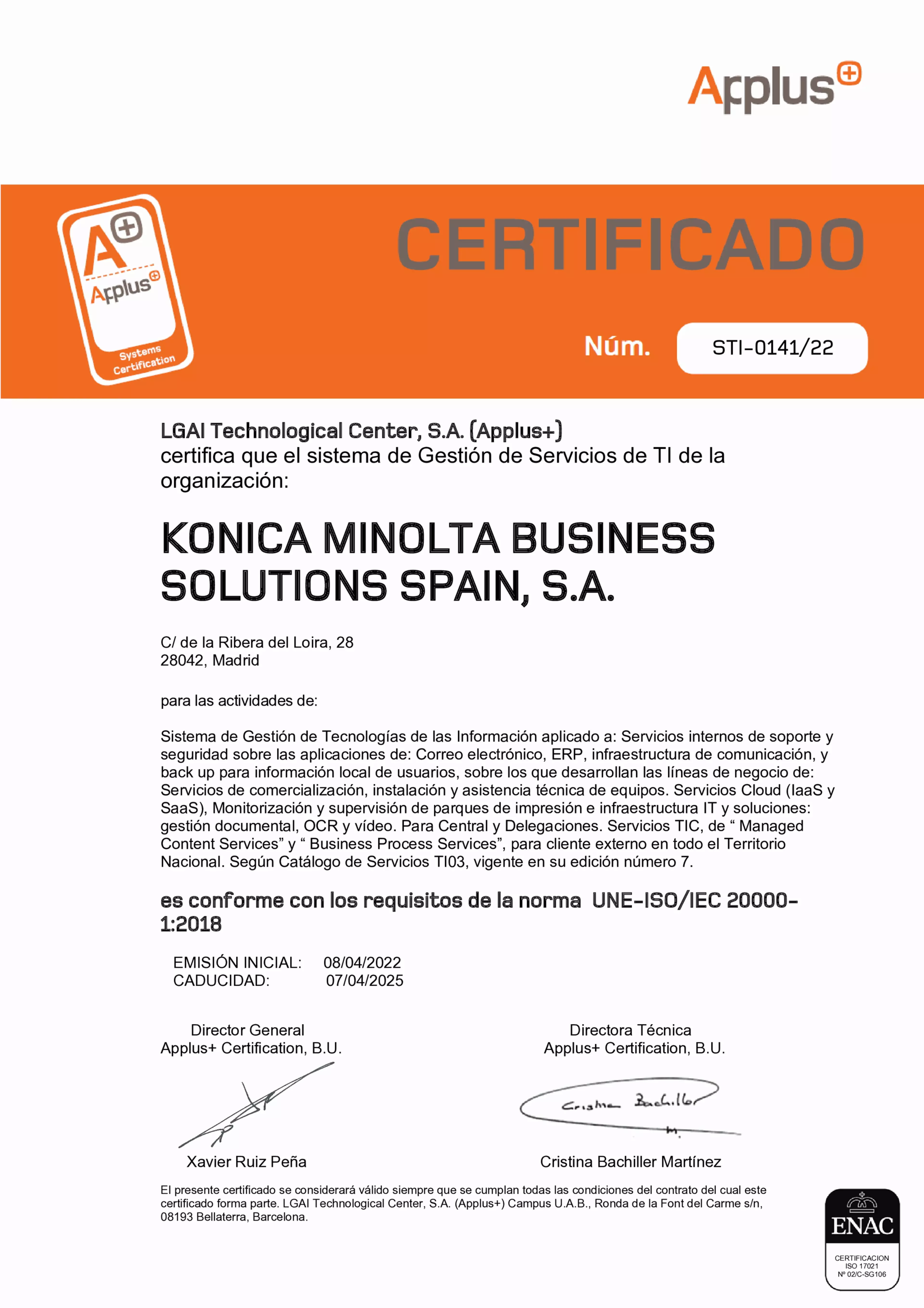 Certificado norma ISO/IEC 20000-1:2018