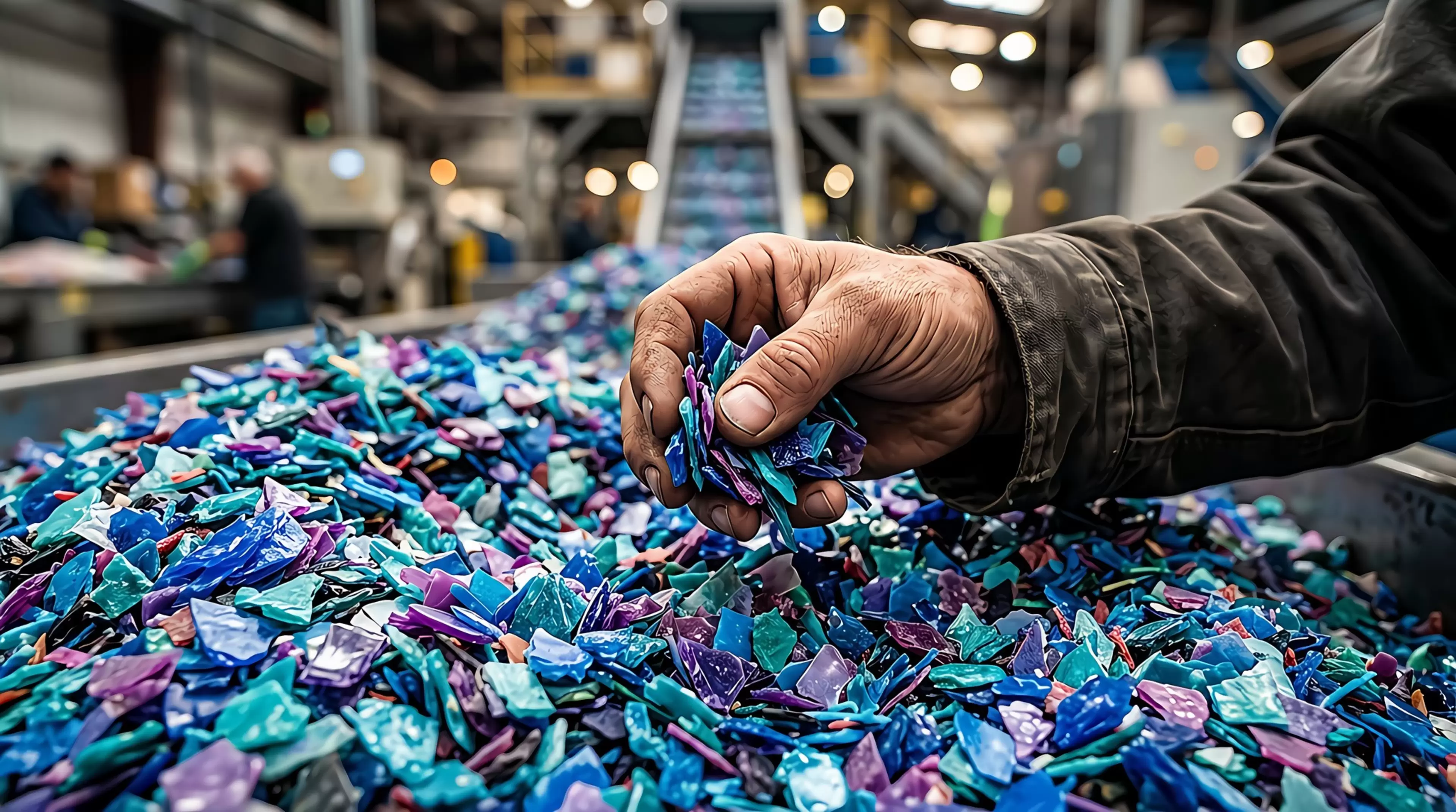 Hand holding recycled plastic bits at a factory
Worker hand holding recycled colorful plastic flakes in a manufacturing factory plant
worker, hand, recycled, colorful, plastic, flakes, manufacturing, factory, plant, recycling, materials, industry, production, waste, environment, sustainability, polymer, processing, raw, pieces, blue, purple, green, granules, industrial, work, labor, management