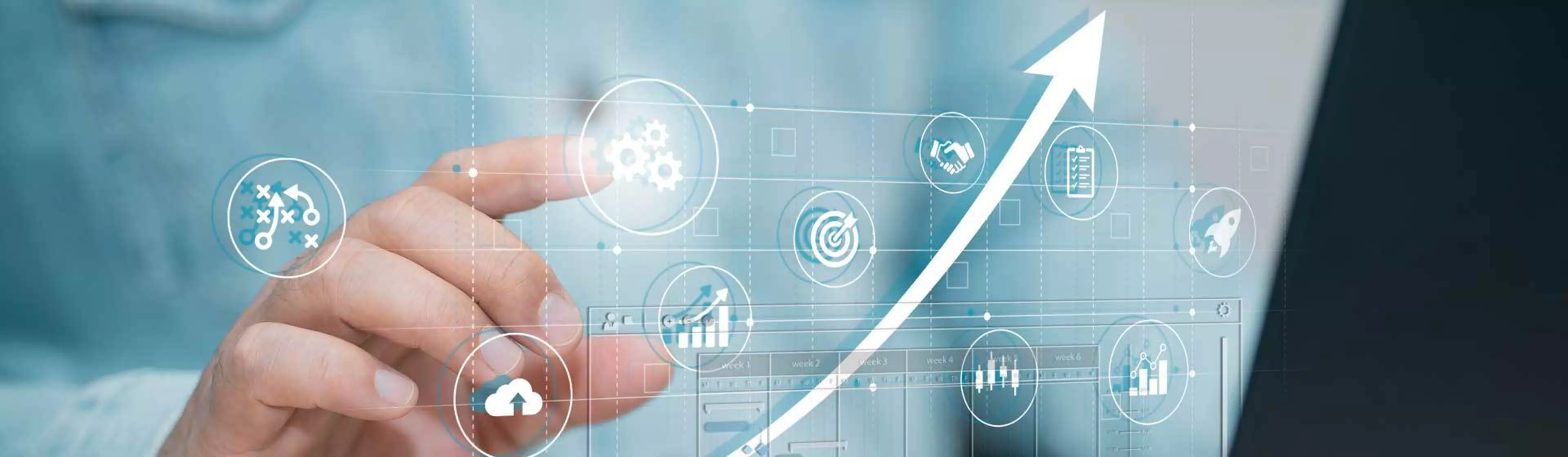 Project management Time Planning business concept. Business process management, automated workflow, gears, businessman. quality control, and long-term business assessment tracking..
