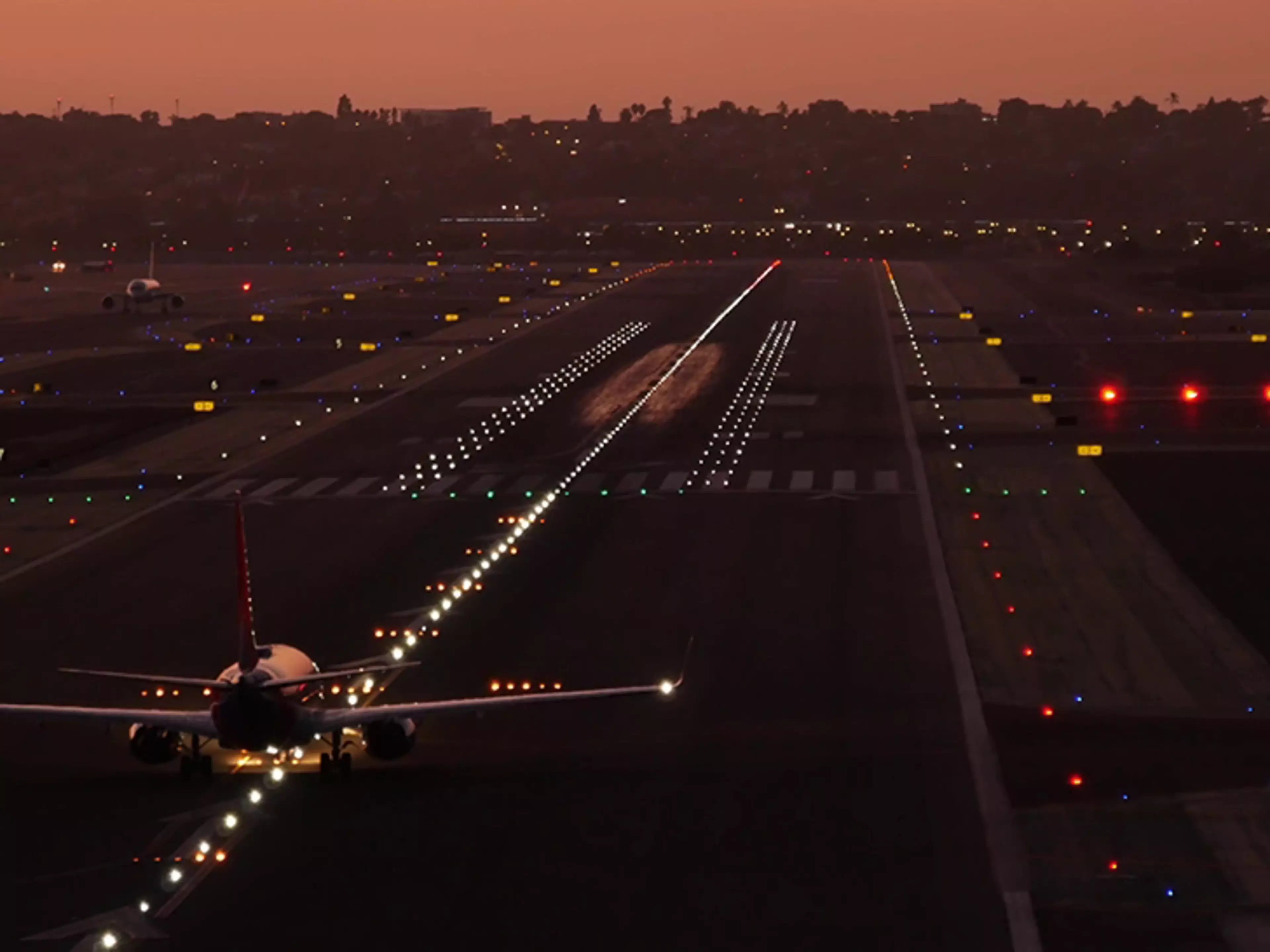 Airfield at dusk with signal lighting