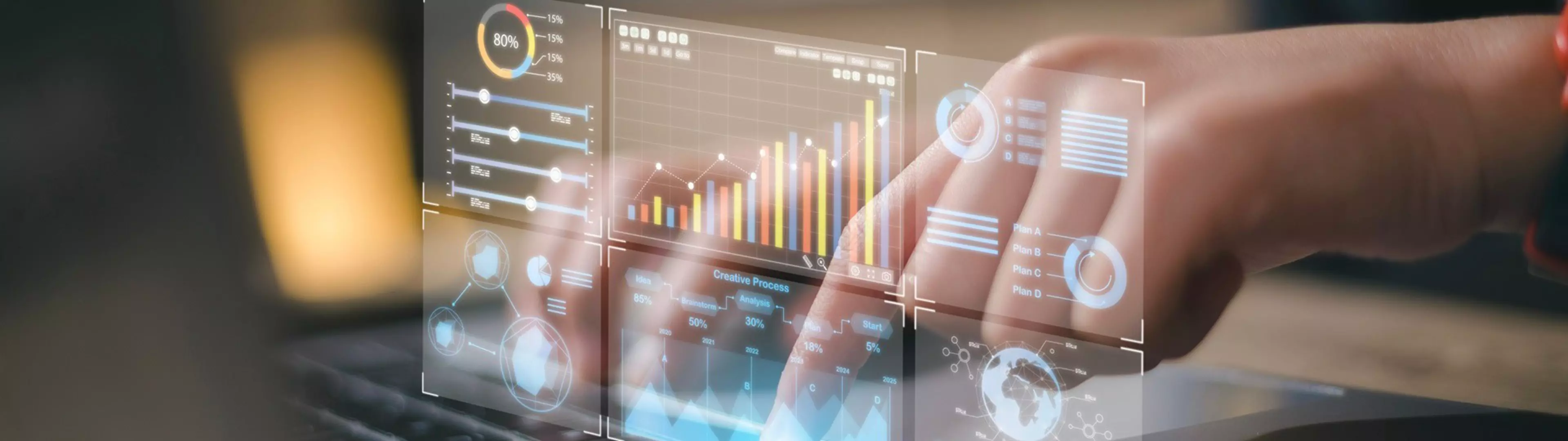 Data analyst working on business analytics dashboard with charts, metrics and KPI to analyze performance and create insight reports for operations management.