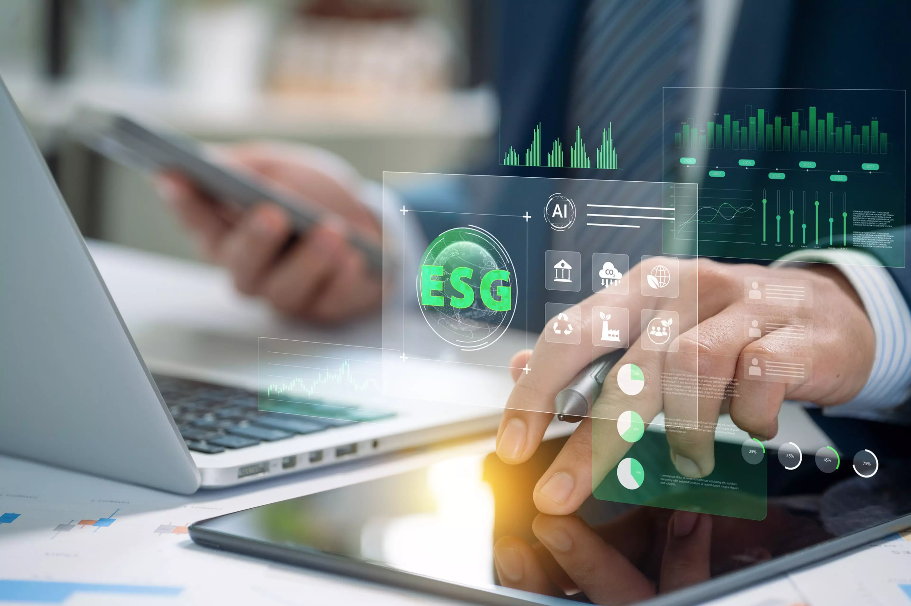 Digital ESG Solutions for Sustainable Growth, Advanced Analytics Showcasing Environmental, Social, and Governance Strategies for Corporate Responsibility and Green Business Goals