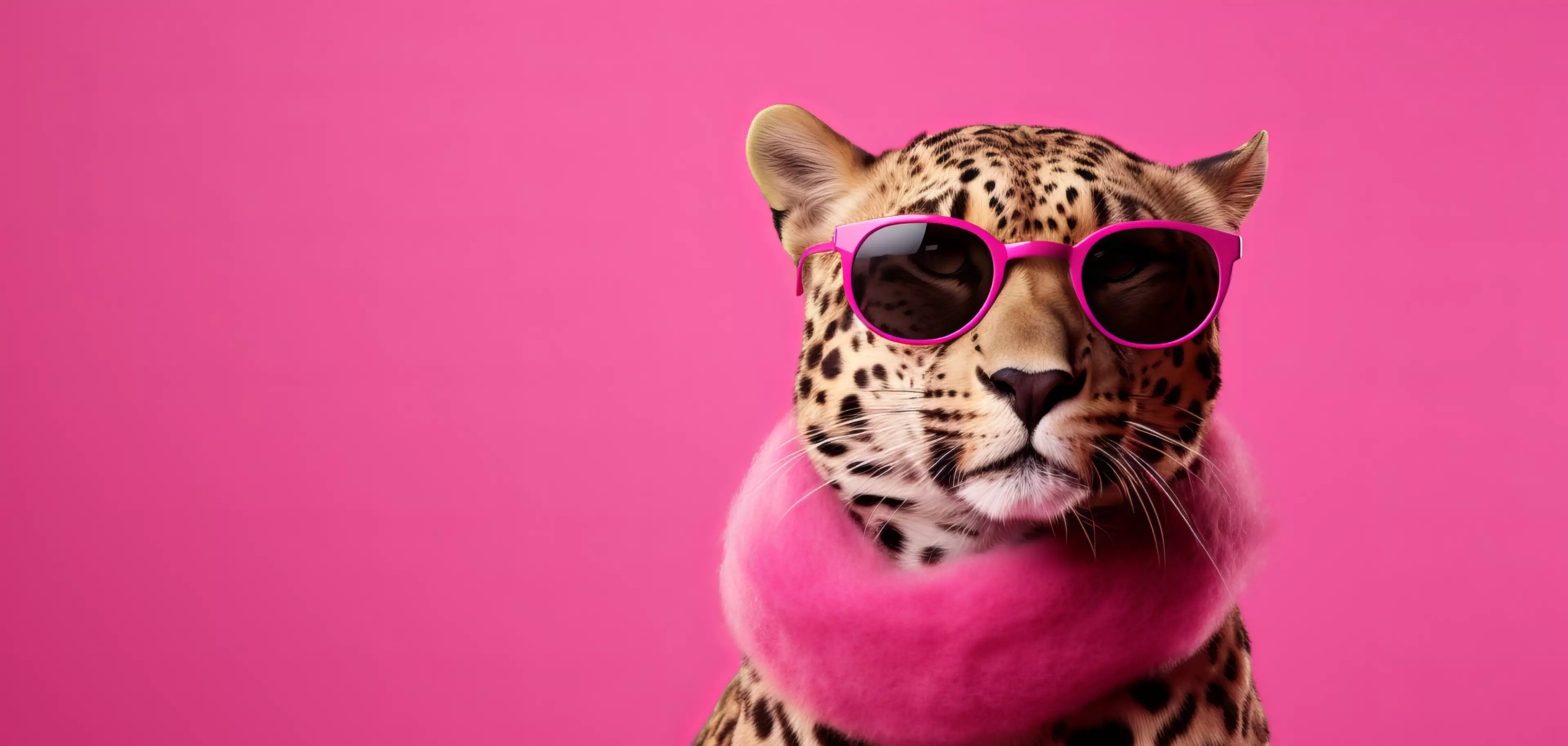 A stylish leopard wearing sunglasses against a vibrant pink background
leopard, sunglasses, pink, shirt, stylish, fashion, animal, wildlife, cool, trendy, posing, accessories, outfit, wild, nature, predator, cat, spotted, fashion statement, summer, fashionable, exotic, feline, jungle, safari, fun, playful, vibrant, colorful, bold, unique, eye-catching, photography, artistic, photo, image, accessory, modern, scarf, adorable, fierce, camouflage, eyes, fur, pattern, mammal, outdoor