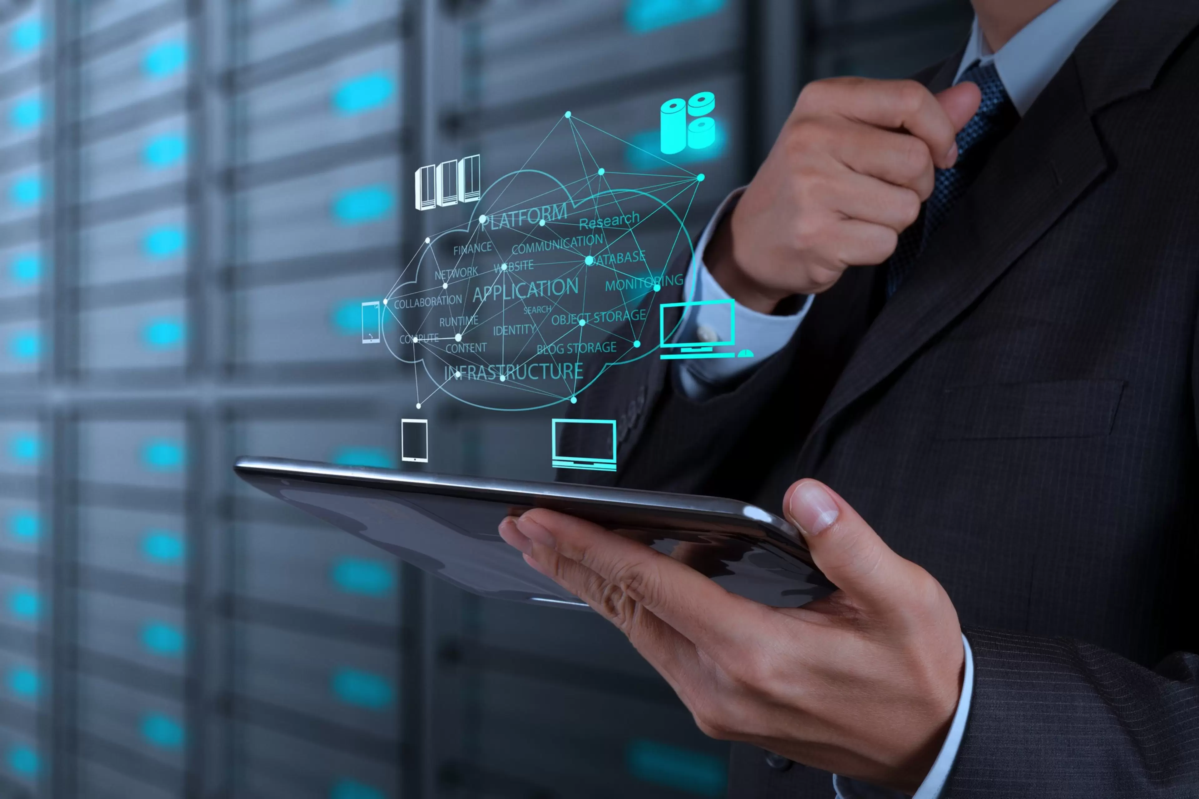 Businessman hand working with a Cloud Computing diagram on the new computer interface as concept; Shutterstock ID 163229387; PO: GSC Global Support Center