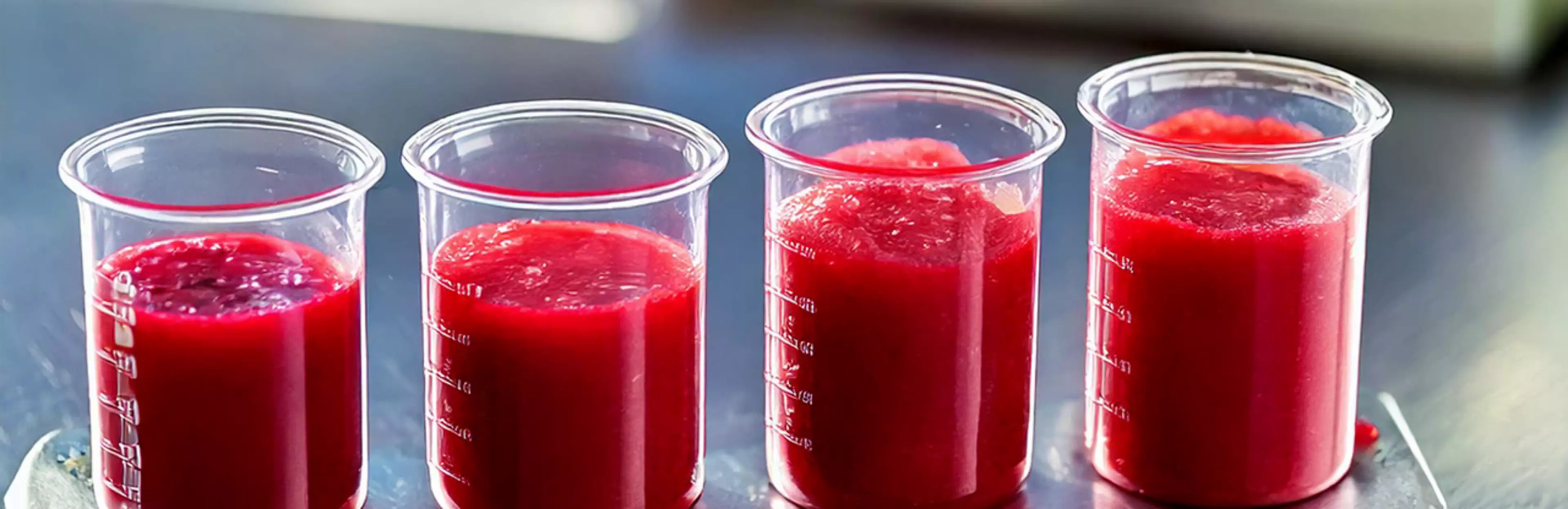 Red Fruit Puree in beakers