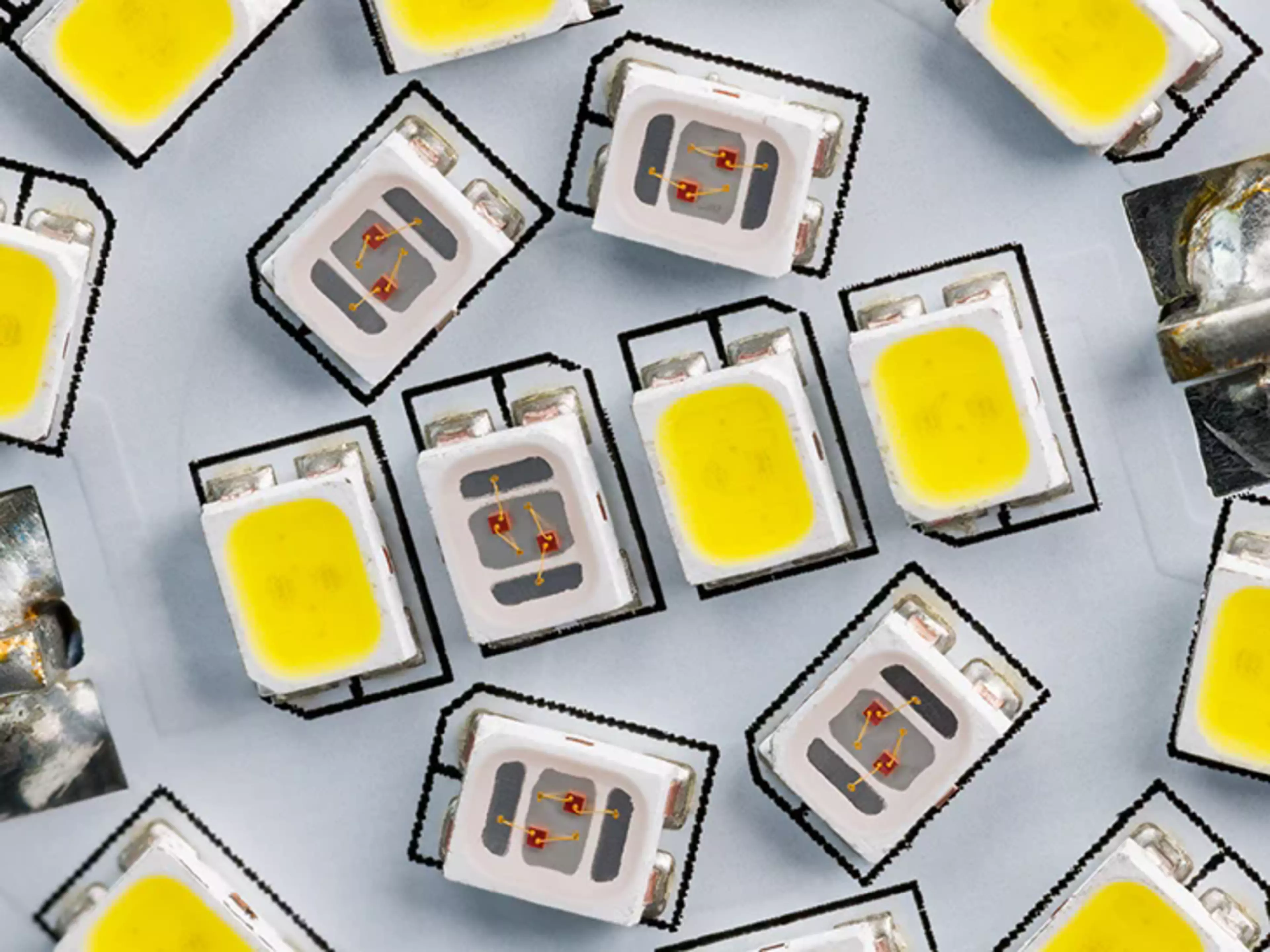 Close up picture of LEDs with Yellow phosphor
