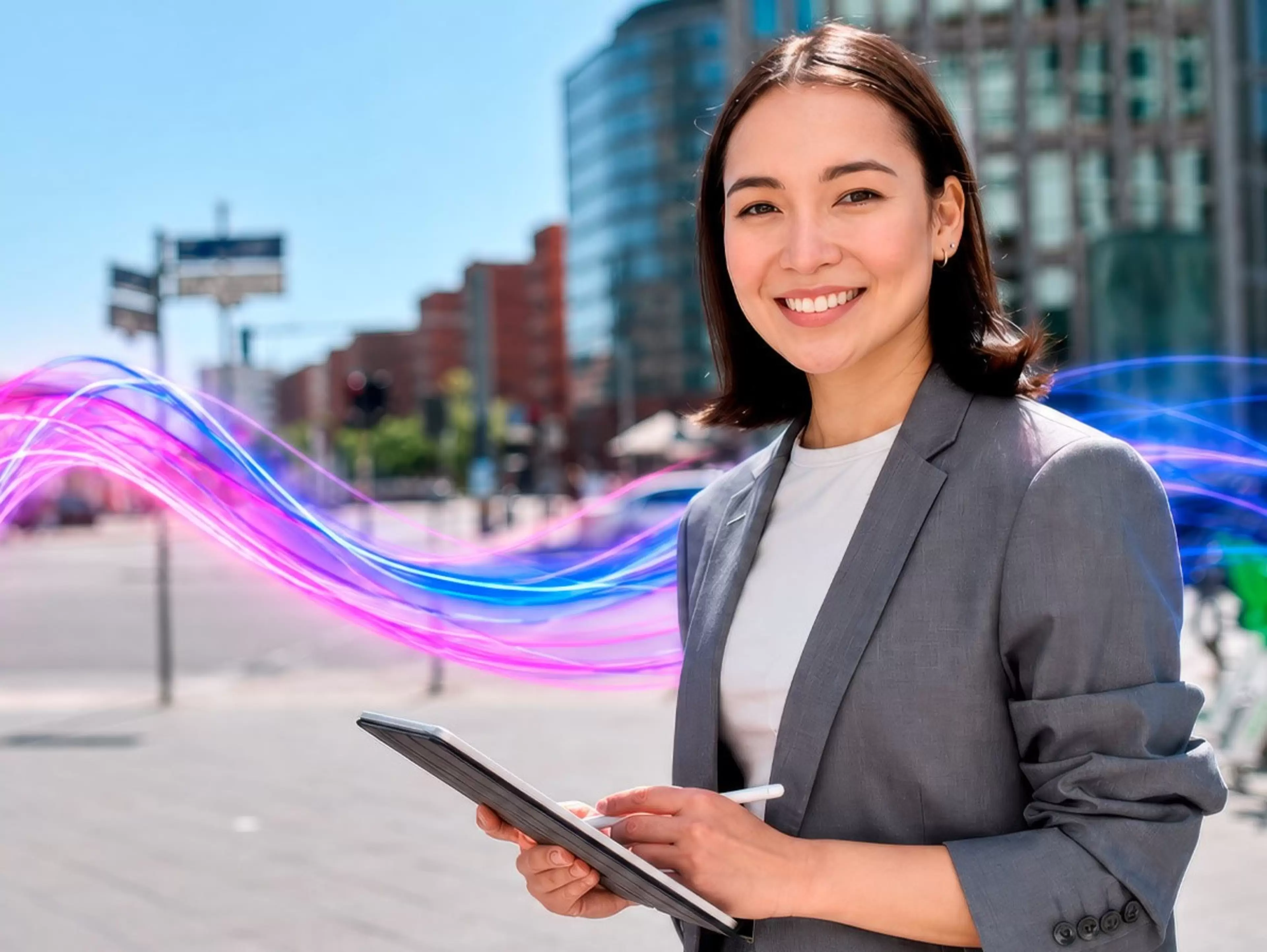 Mujer joven trabajando con Waidok en un tablet