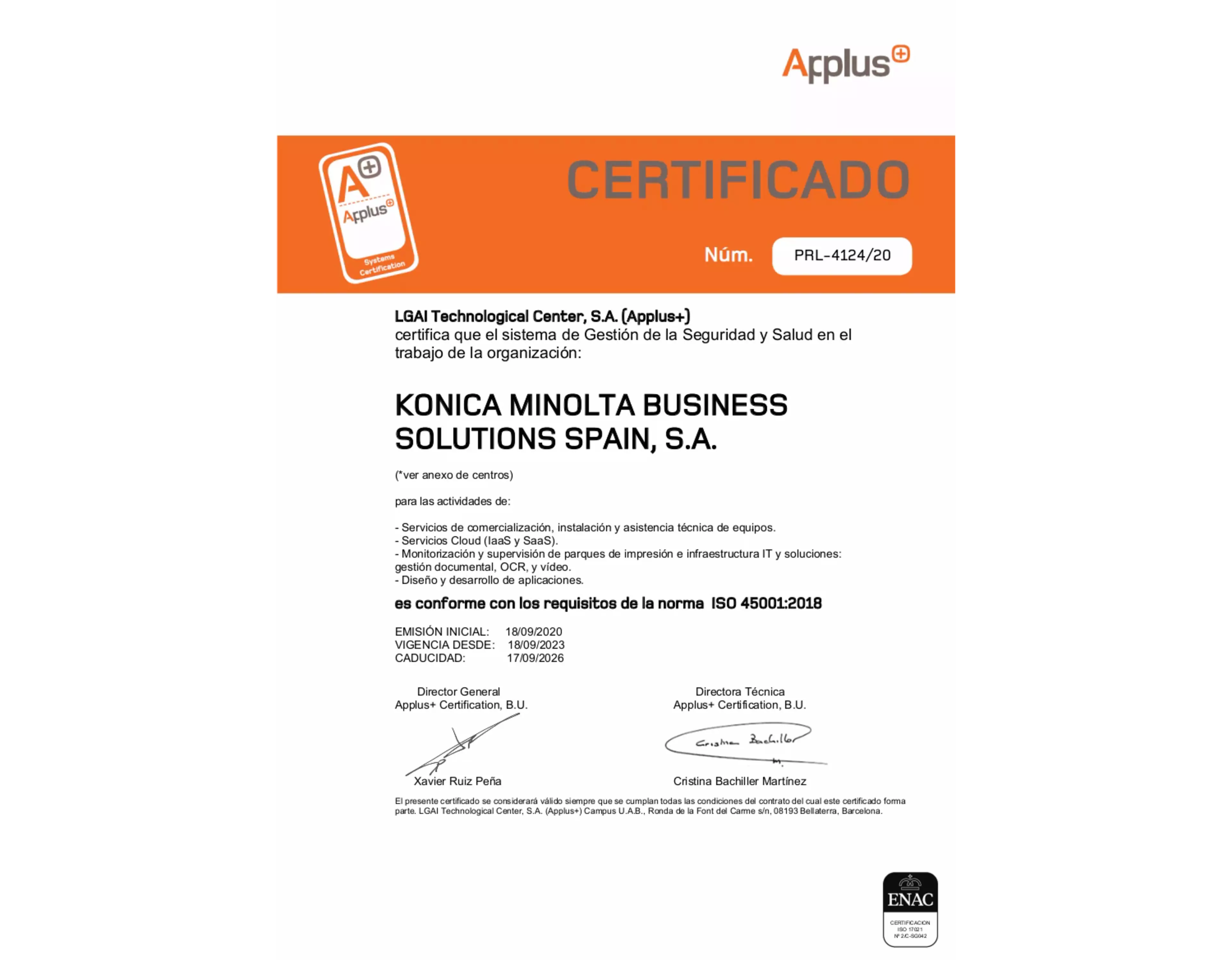 Certificado norma ISO 45001:2015