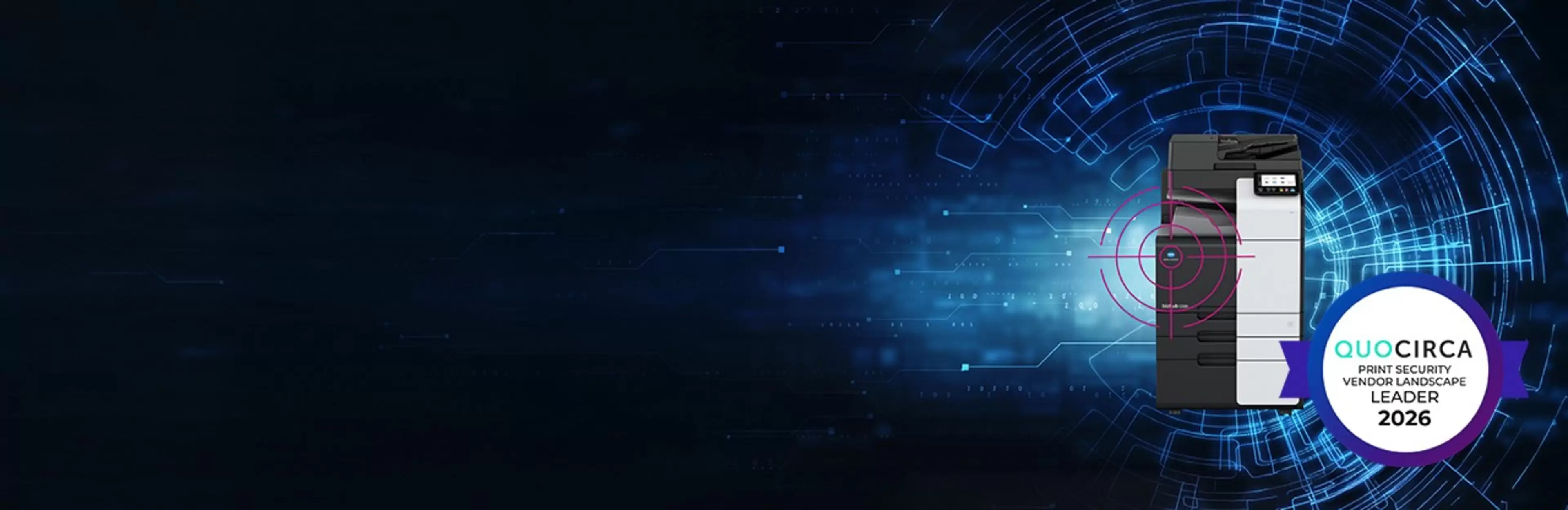 Impresora Konica Minolta con sello de Quocirca Print Security Vendor Leader