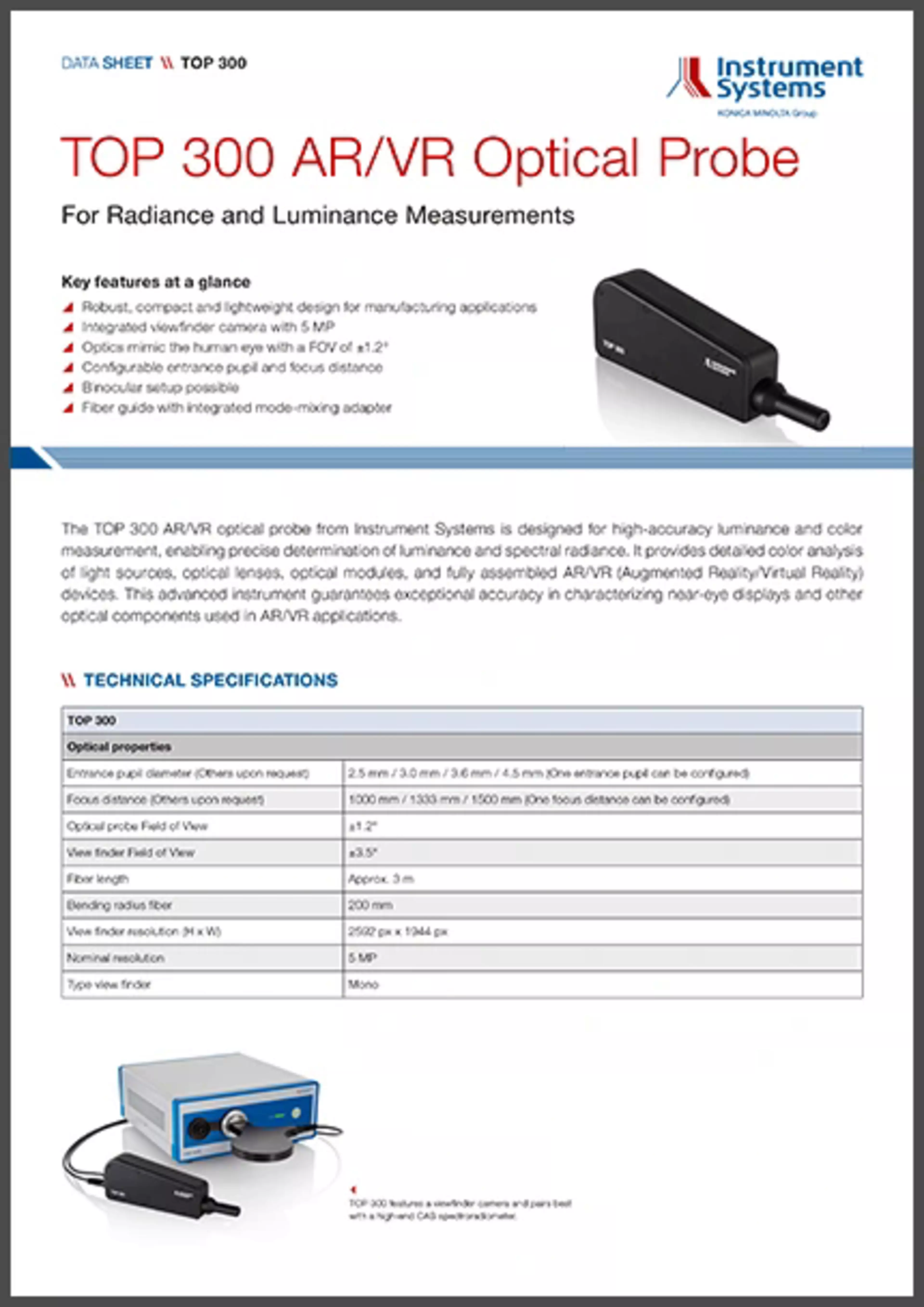 Top 300 AR/VR probe datasheet