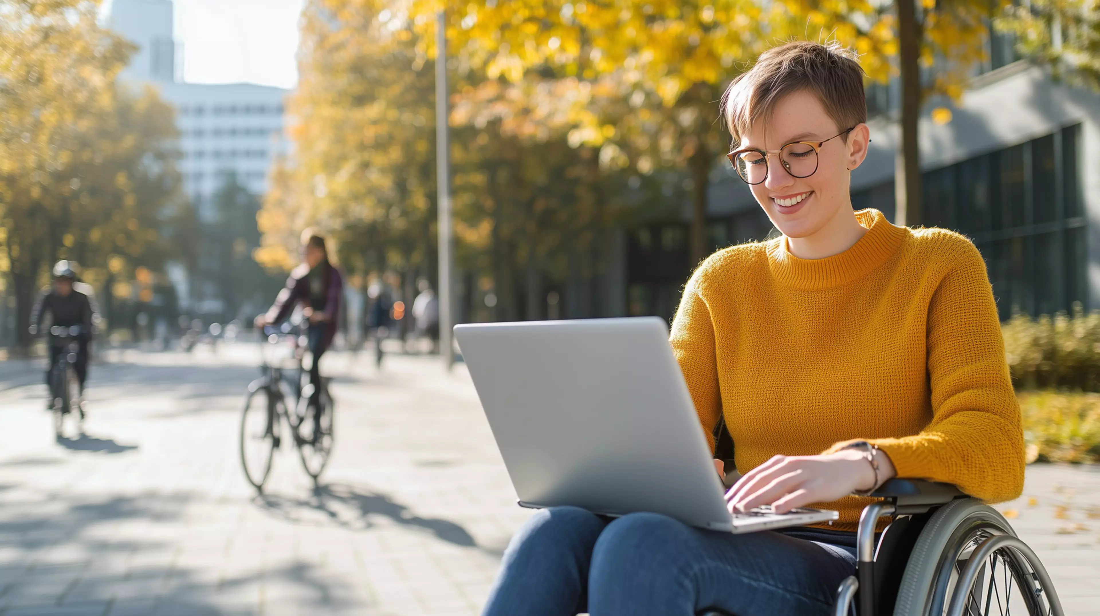AdobeStock_m5Vojf.jpg
ESG,  wheelchair,  sidewalk,  smiling,  typing,  laptop,  bicycles,  disability,  accessibility,  independence,  technology,  mobile,  internet,  communication,  digital,  connection,  outdoor,  urban,  lifestyle,  inclusive,  diversity,  positive,  empowerment,  strength,  confidence,  trendy,  fashionable,  modern,  independent,  diverse,  freedom,  progress,  innovation,  adaptation,  resilience,  mobility,  casual,  active.,  ESG,  passing by,  short hair,  street style,  sunny boulevard,  young woman