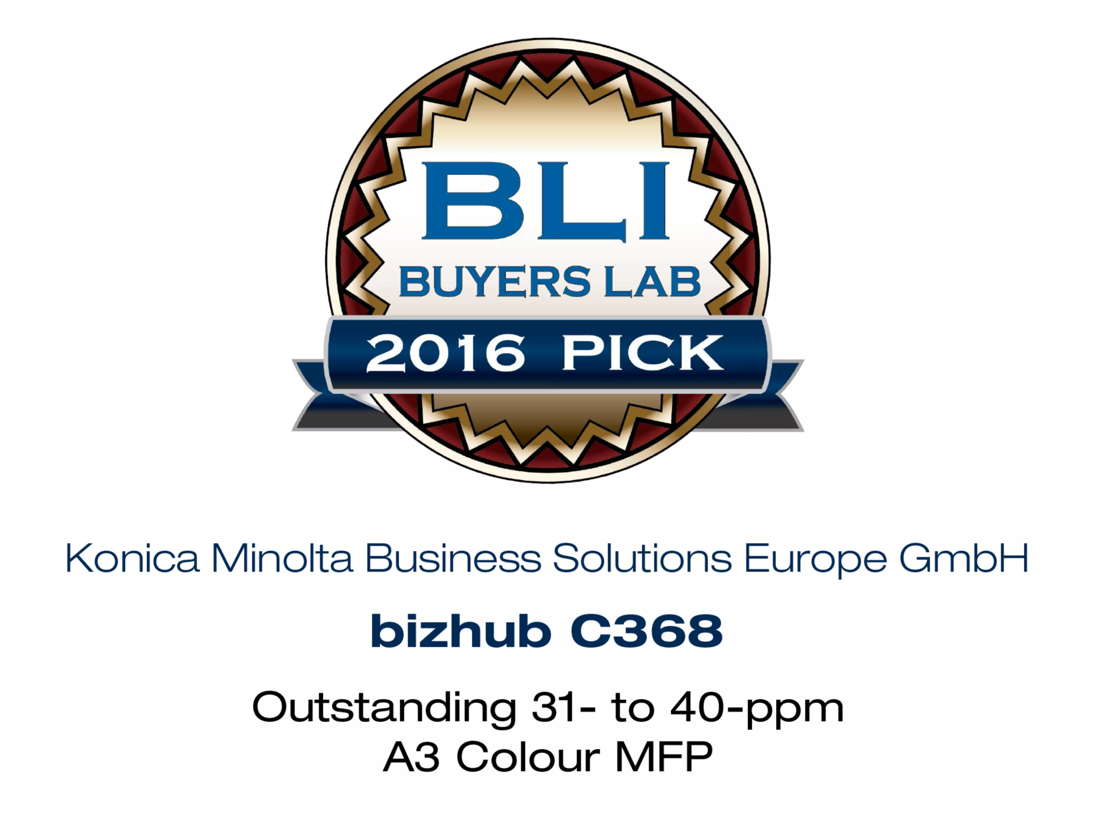 Konica Minolta’s MFP bizhub C368 and bizhub 287 win BLI Winter Pick Award 2016