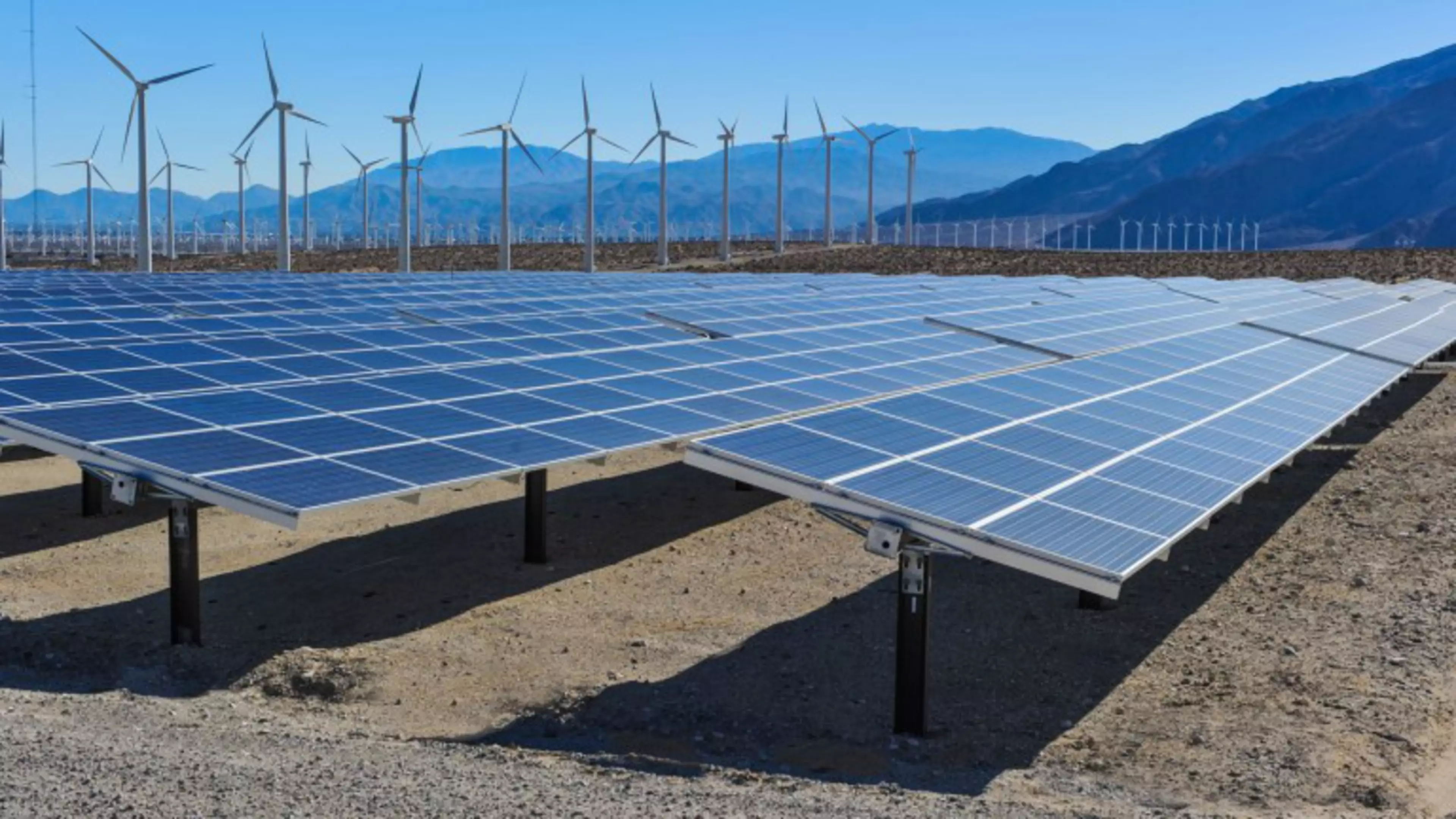 Rows of solar panels and wind turbines capture the sun and wind.
464963037
Fuel and Power Generation, Electricity, No People, Environmental Conservation, Wind Turbine, Turbine, Solar Power Station, Joshua Tree National Monument, Energy, Choice, Futuristic, Clean, In A Row, Climate, Industry, Environment, Business, Technology, Summer, Sun, Sky, Wind, Farm, Recycling, Panel, Air, Sustainable Resources, Global