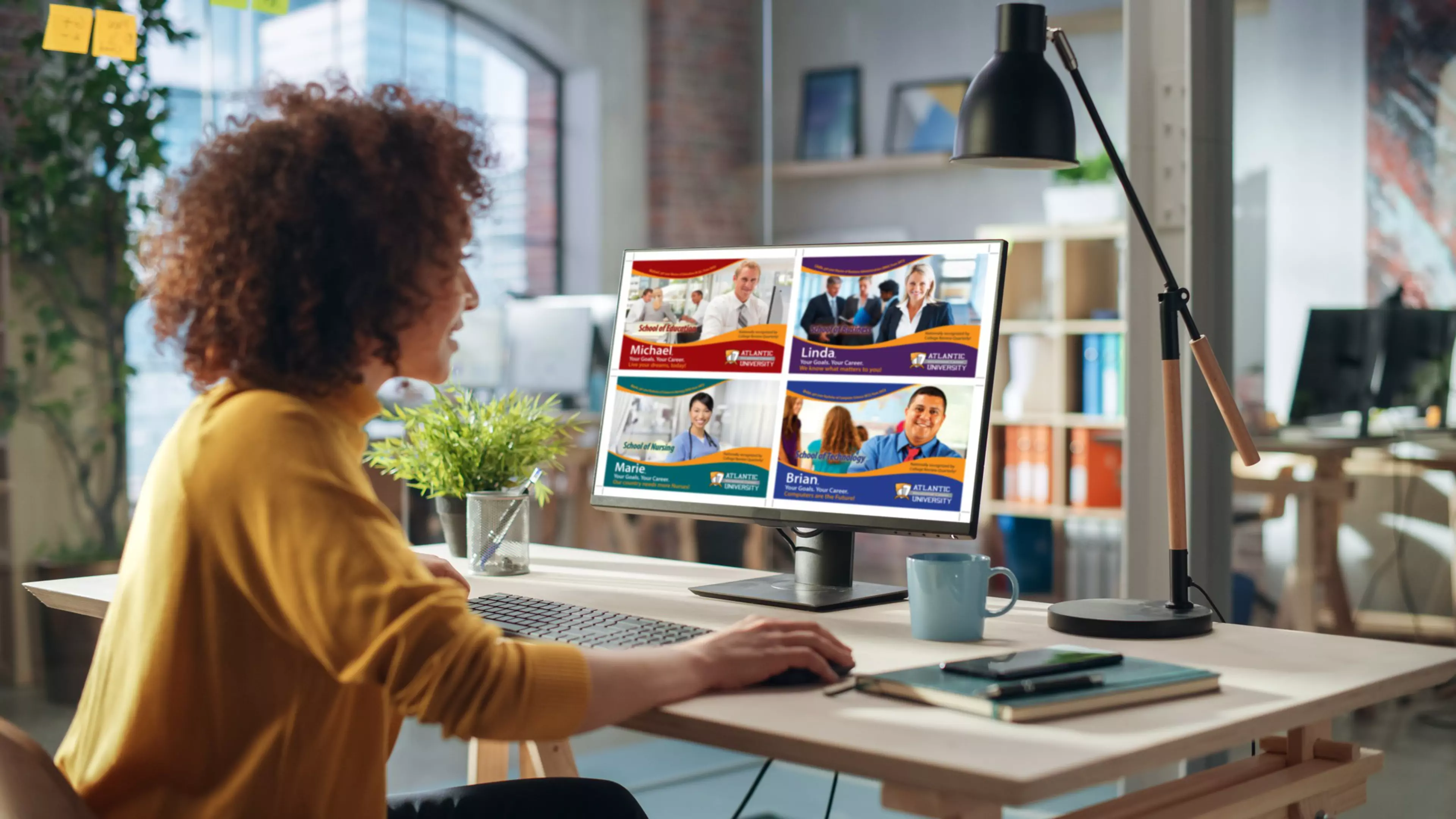 Middle Eastern Female Working in Creative Agency, Looking Through Social Media Trends for Marketing. Successful Specialist Using Computer with Video Streaming Platform on Screen Display
office, creative, agency, computer, desktop, colleagues, diverse, social media, streaming, manager, display, online, internet, business, woman, specialist, excited, driven, expressive, motivation, inspiration, statistics, marketing, monitor, screen, people, analyst, data, trends, work, working, female, beautiful, portrait, room, workspace, startup, stylish, curly hair, arab, middle eastern, diversity