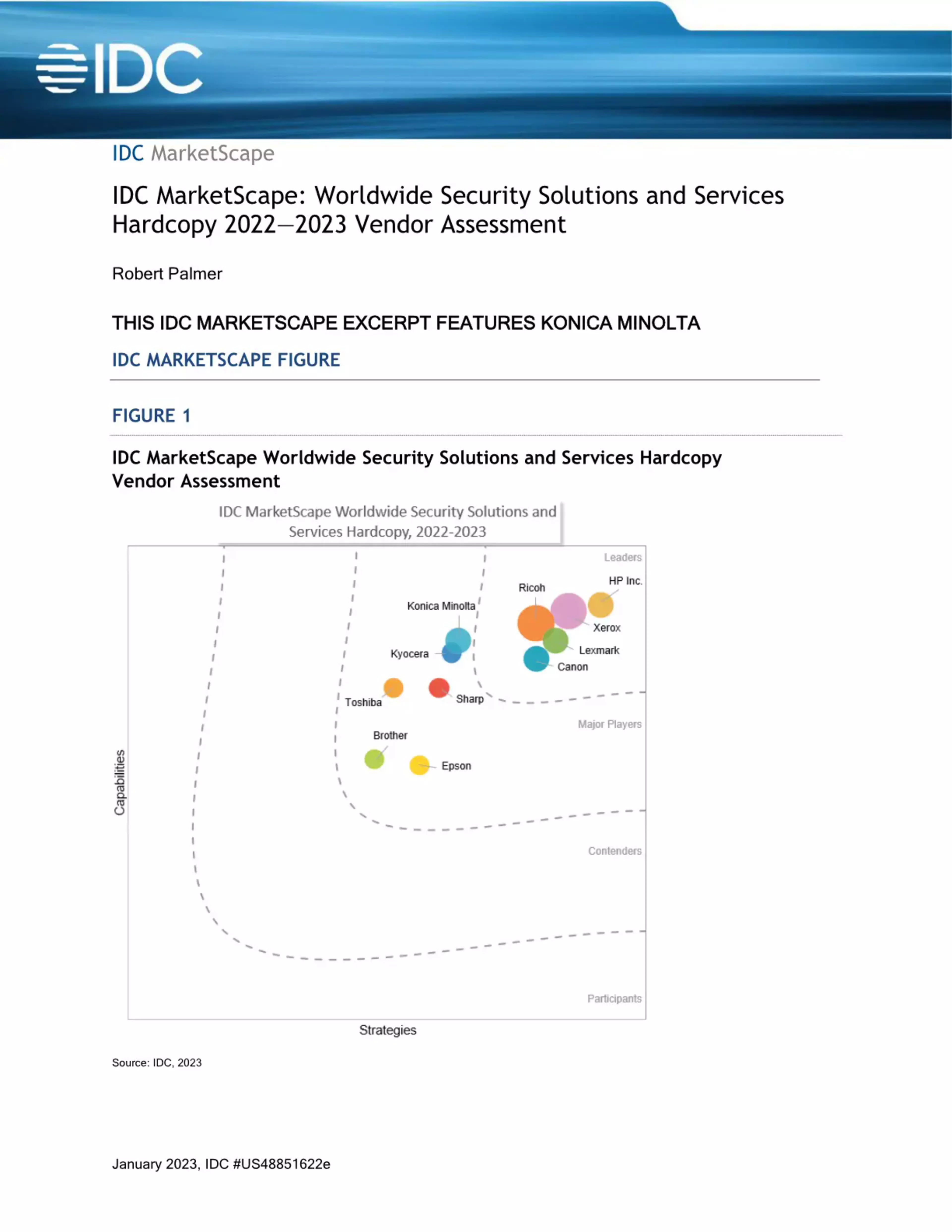 Konica Minolta named a "Major Player" in IDC MarketScape for Worldwide Security Solutions and Services Hardcopy