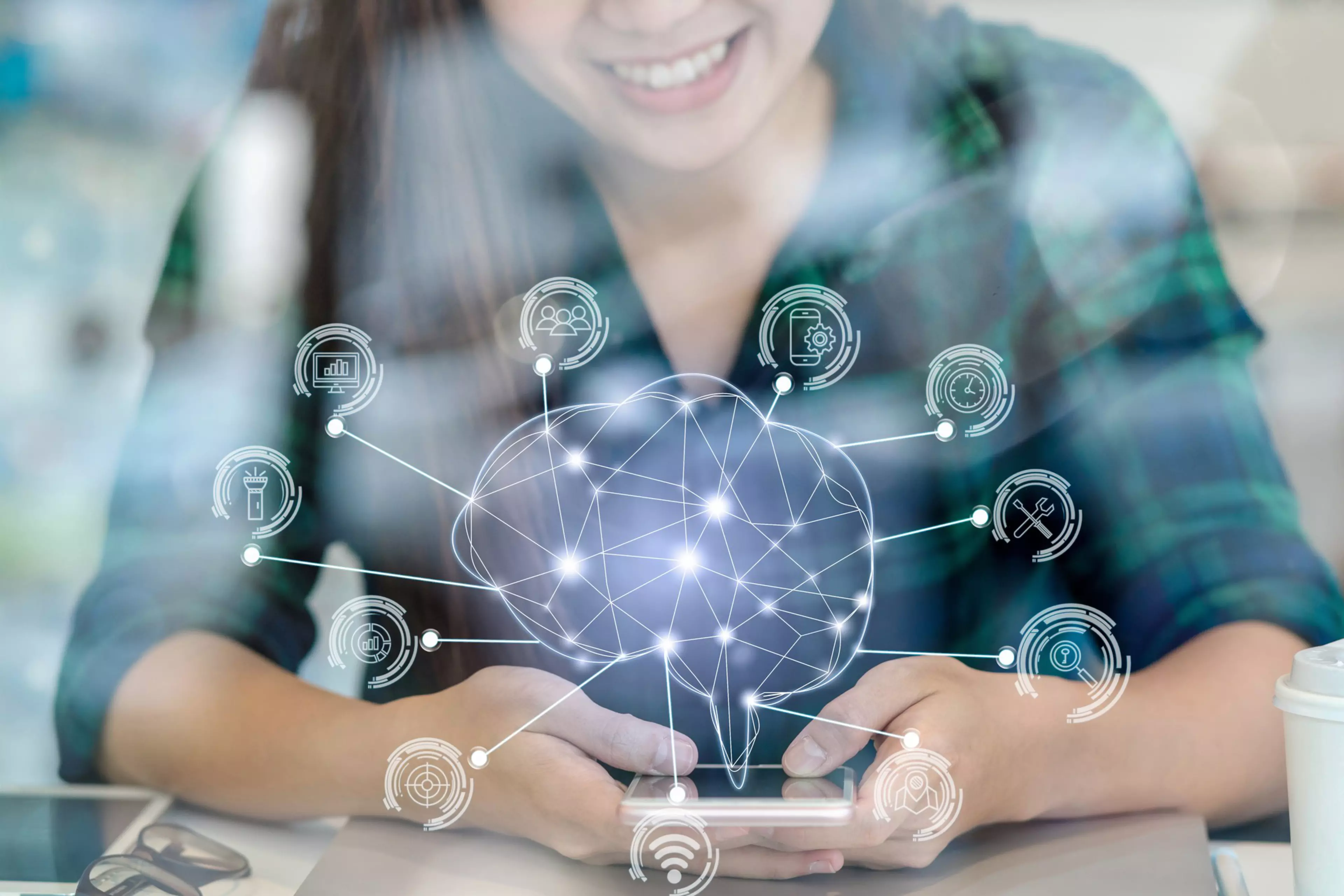 Polygonal brain shape of an artificial intelligence with various icon of smart city Internet of Things Technology over Asian businesswoman hand using the smart mobile phone,AI and business IOT concept; Shutterstock ID 1013684788; Purchase Order: CorpCom PP
ai,  artificial,  asean,  asia,  asian,  background,  brain,  business,  businesswoman,  casual,  communication,  community,  concept,  connect,  connection,  decision,  digital,  female,  futuristic,  global,  hand,  head,  information,  intelligence,  internet,  iot,  laptop,  learning,  lifestyle,  media,  message,  mobile,  network,  networking,  office,  phone,  smartphone,  social,  space,  tablet,  technology,  touch,  using,  woman,  workplace,  artificial intelligence,  asean people,  co-working space,  internet of thing,  southeast asia