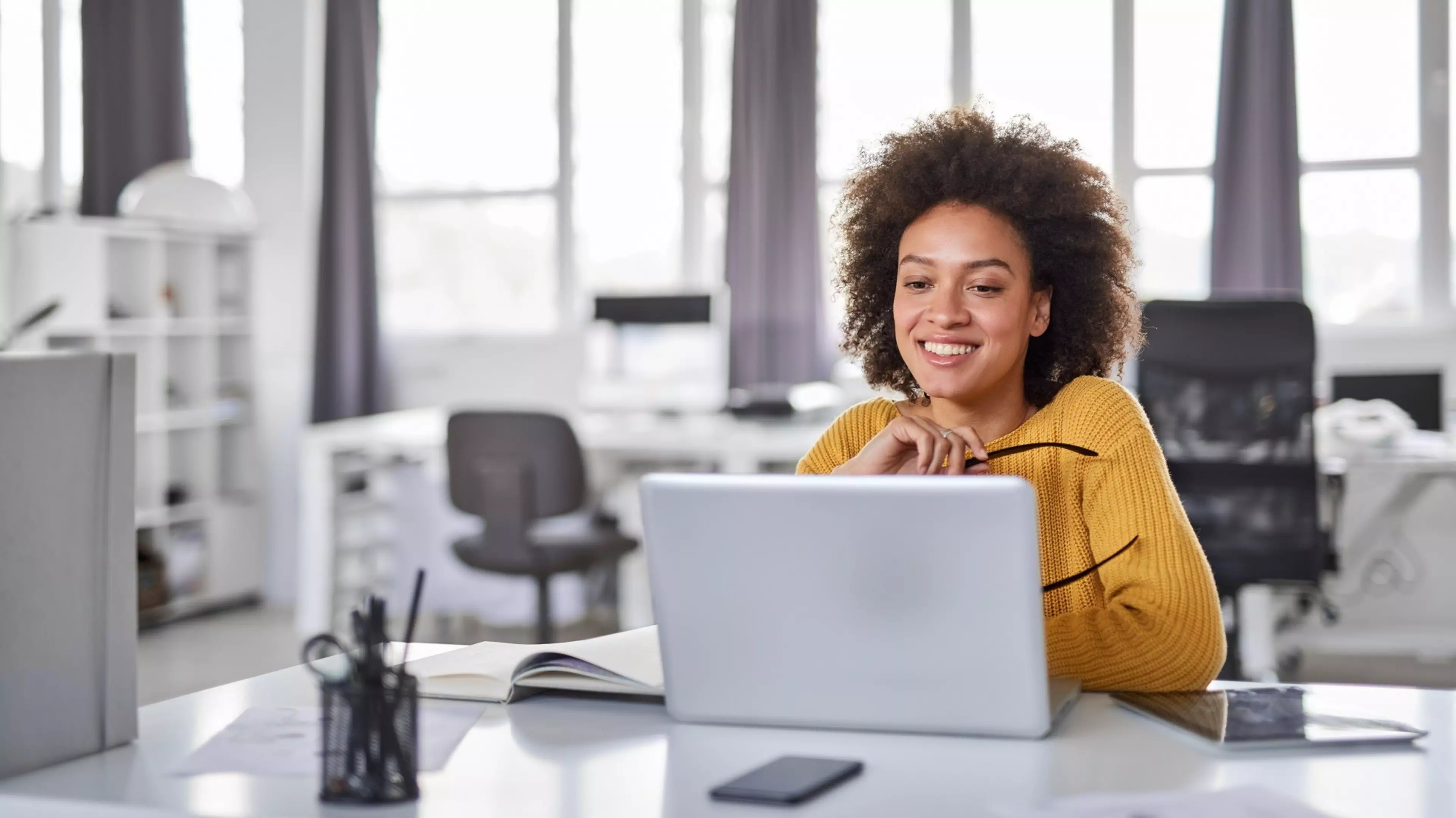 Beautiful smiling mixed race businesswoman dressed casual sitting in office and using laptop.
adult, african, african american, attractive, beautiful, business, businesswoman, busy, casual, cheerful, cool, corporate, curly, design, designer, desk, entrepreneur, eyeglasses, female, freelancer, hair, happy, laptop, looking, manager, mixed, mixed race, modern, occupation, office, person, portrait, professional, race, sitting, smile, smiling, success, table, technology, typing, woman, work, worker, working, yellow