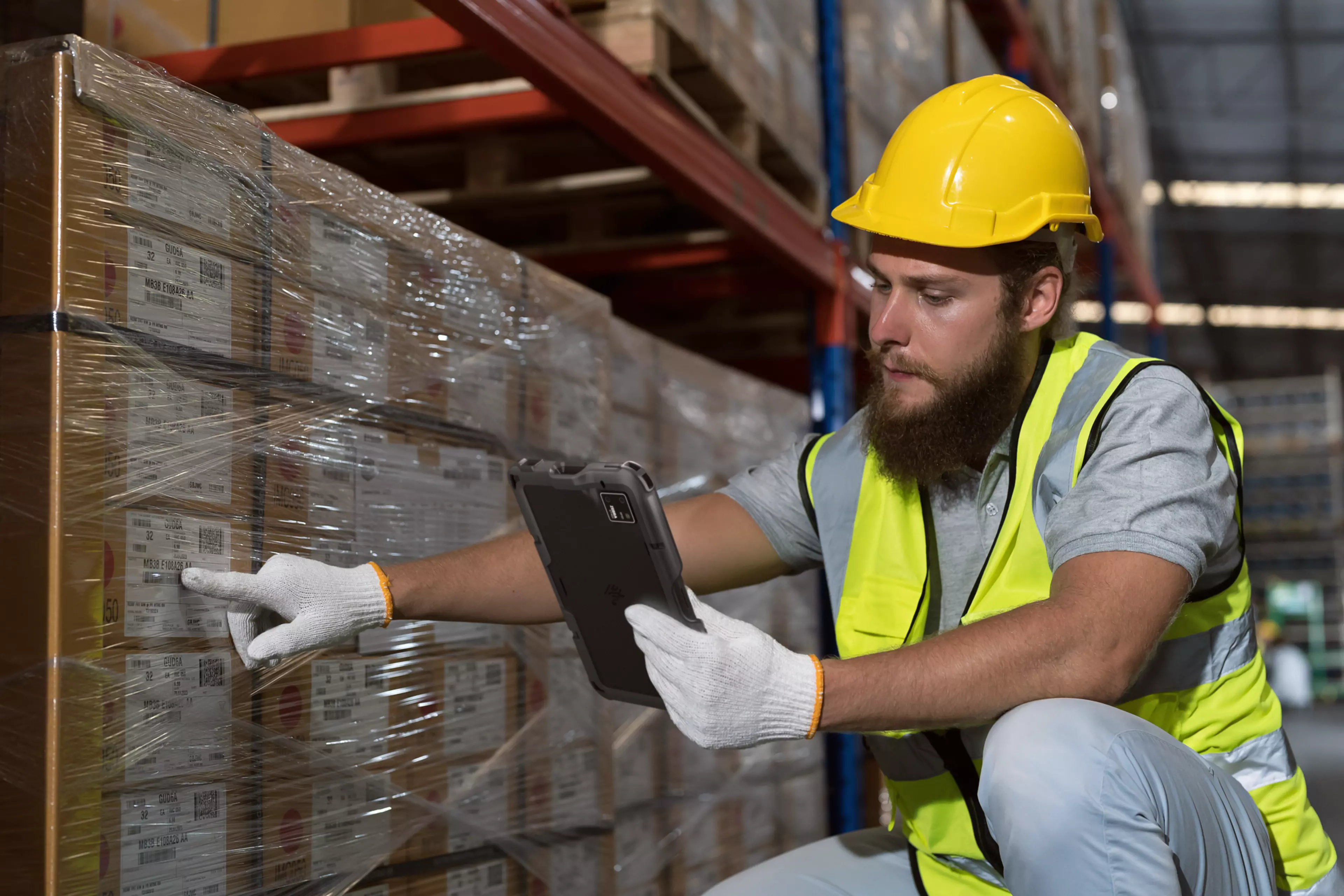 warehouse-photography-application-et401-rfid-reading-pallet-6000x4000-pix-300-dpi
worker, warehouse, scanner, box, storage, distribution, logistic, occupation, engineer, pallet, technology, tablet, male, man, portrait, operator, operation, gloves, shelf, shipping, job, logistics, quality, business, people, work, delivery, person, factory, industry, check, safety, store, retail, employee, manufacturing, stock, helmet, industrial, goods, storehouse, inspection, products, manufacturer, apprentice, inventory, shelves, package, bar code, warehouse, tablet, et401, rfid, reading, pallet, 3d render, integration
Male warehouse worker working at work checking products on boxes, inventory with tablet on shelf pallet in the storage warehouse