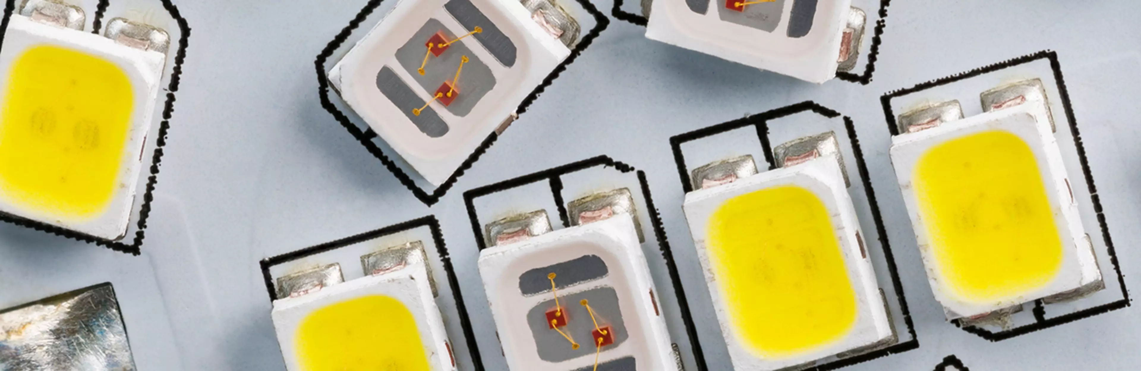 Closeup of an LED luminaire with yelow phosphor