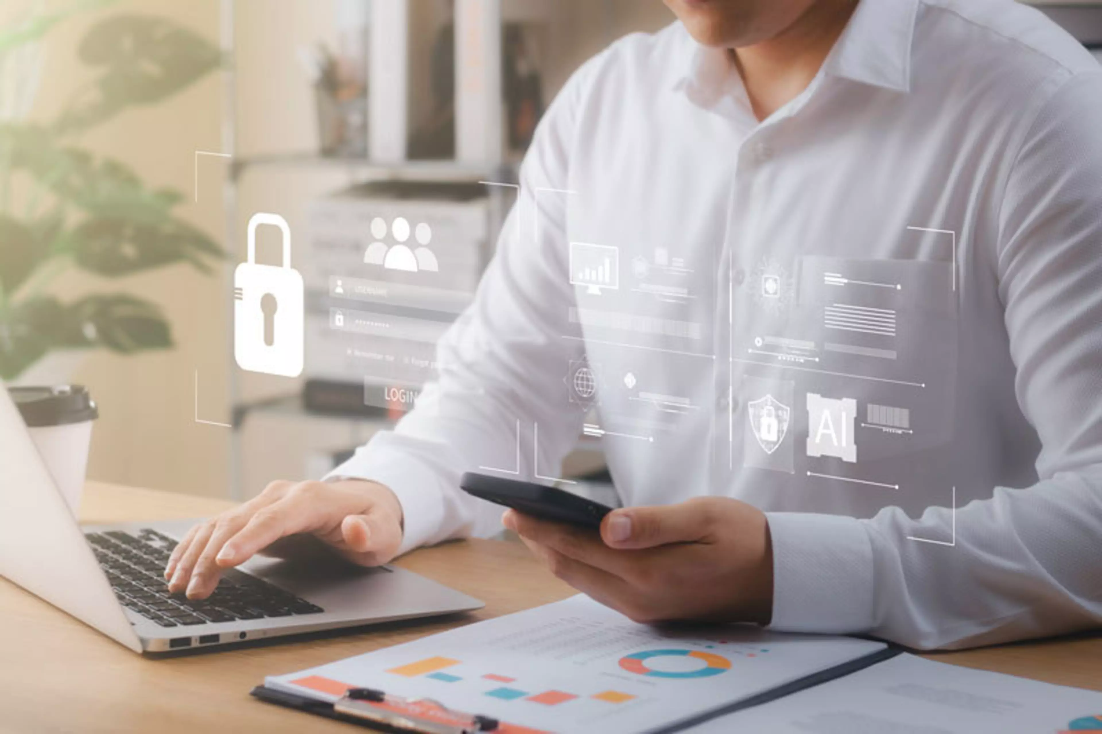 cybersecurity concept Global network security technology, business people protect personal information. Encryption with a key icon on the virtual interface.