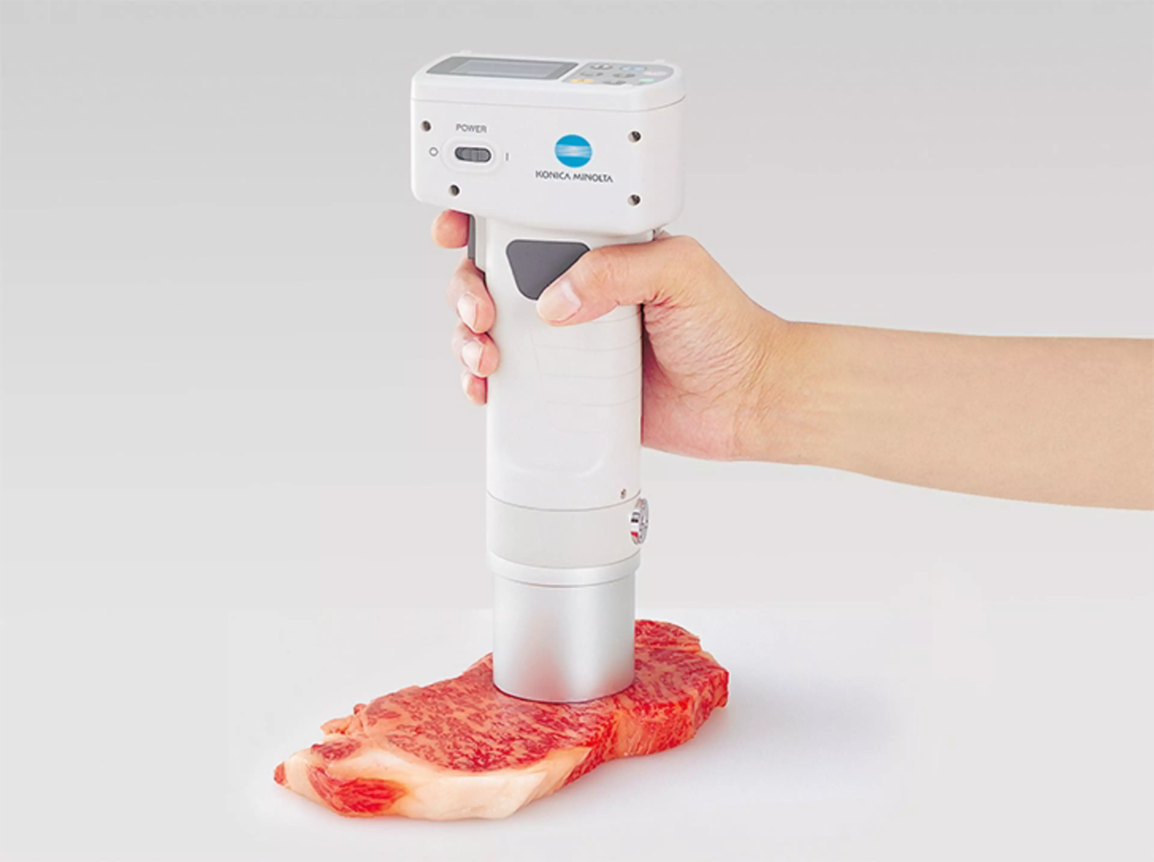 CR-410 measuring the colour of a red meat sample