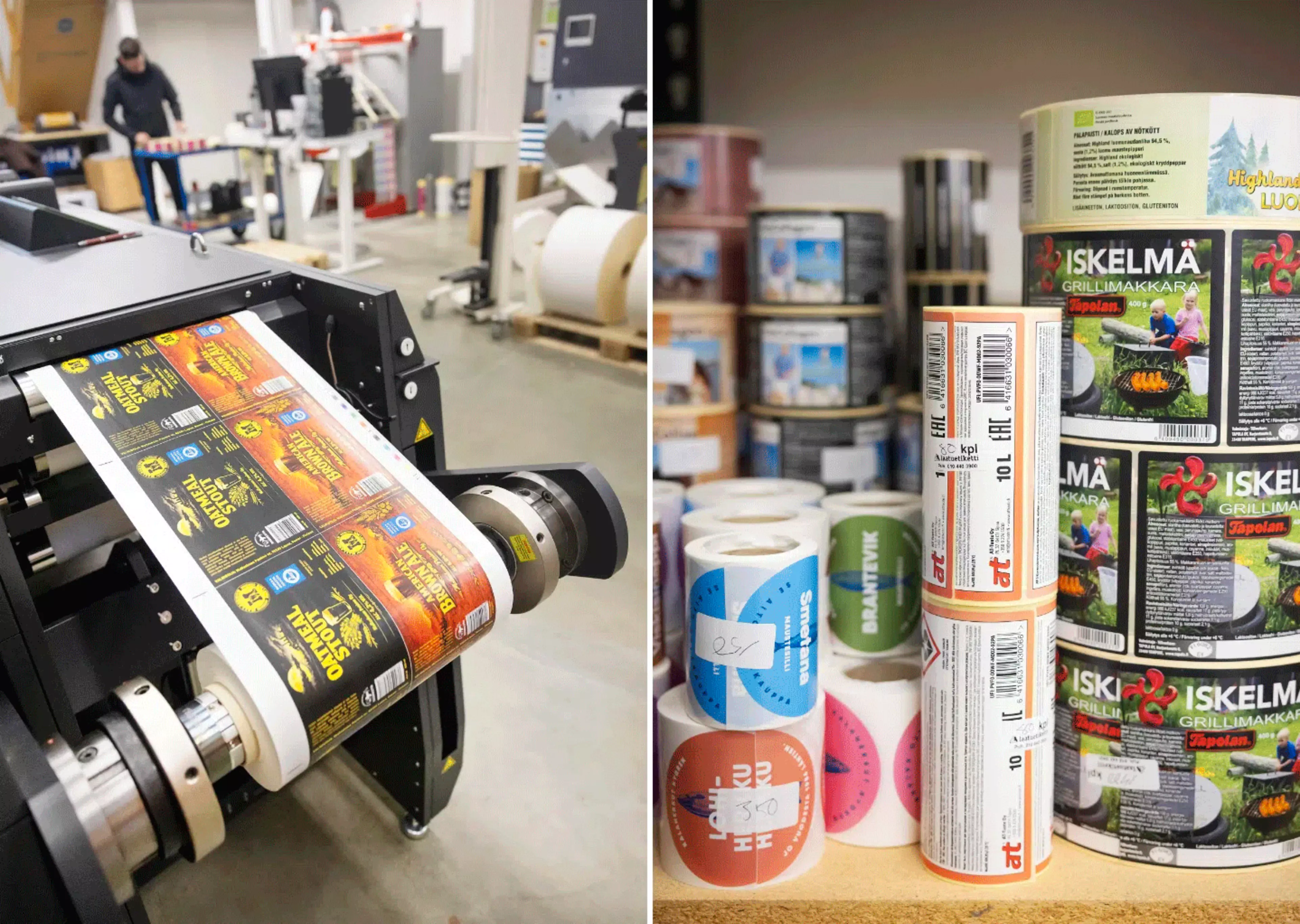 Pirkanmaan Laatuetiketin painotöitä Konica Minoltan etikettipainokoneella 