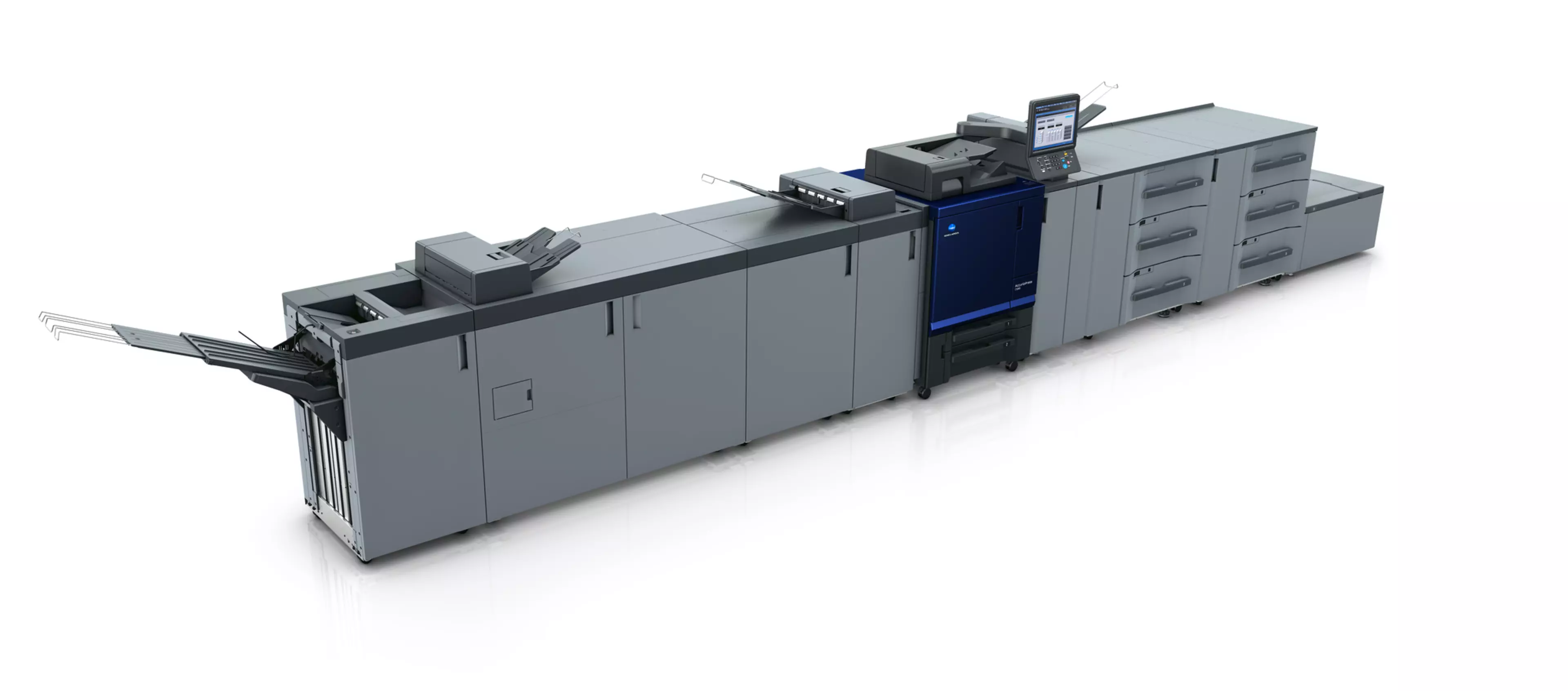 Konica Minolta AccurioPress C5080 with S08, IM-104, IM-105, 2xPF-712, LU-208XL, RU-518m, IQ-601, TU-510, FS-532m, MK-761 product perspective picture upper left