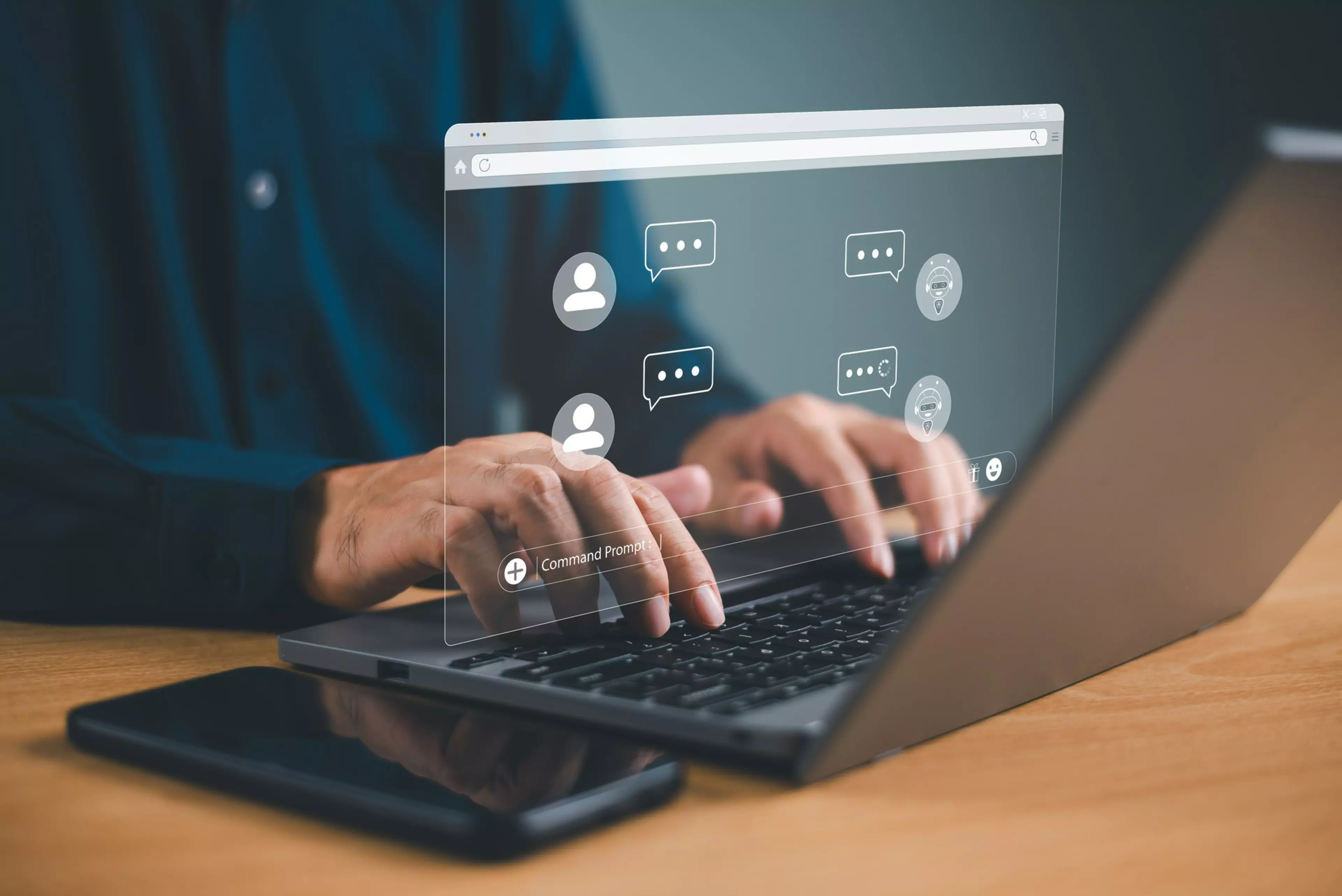 chat, bot, ai, artificial, chatbot, assistant, conversation, cyberspace, service, robot, customer, business, concept, technology, search, generate, seo, engine, research, dialogue, help, information, intelligence, message, online, screen, smart, software, speech, support, tech, virtual, advice, computer, digital, ask, use, phone, b2c, web, app, new, application, communication, social, program, laptop, businessman, media, client
Chatbot artificial intelligent concept, digital customer service application. Man use computer mobile application with artificial intelligence, chat bot assistant online conversion to help business