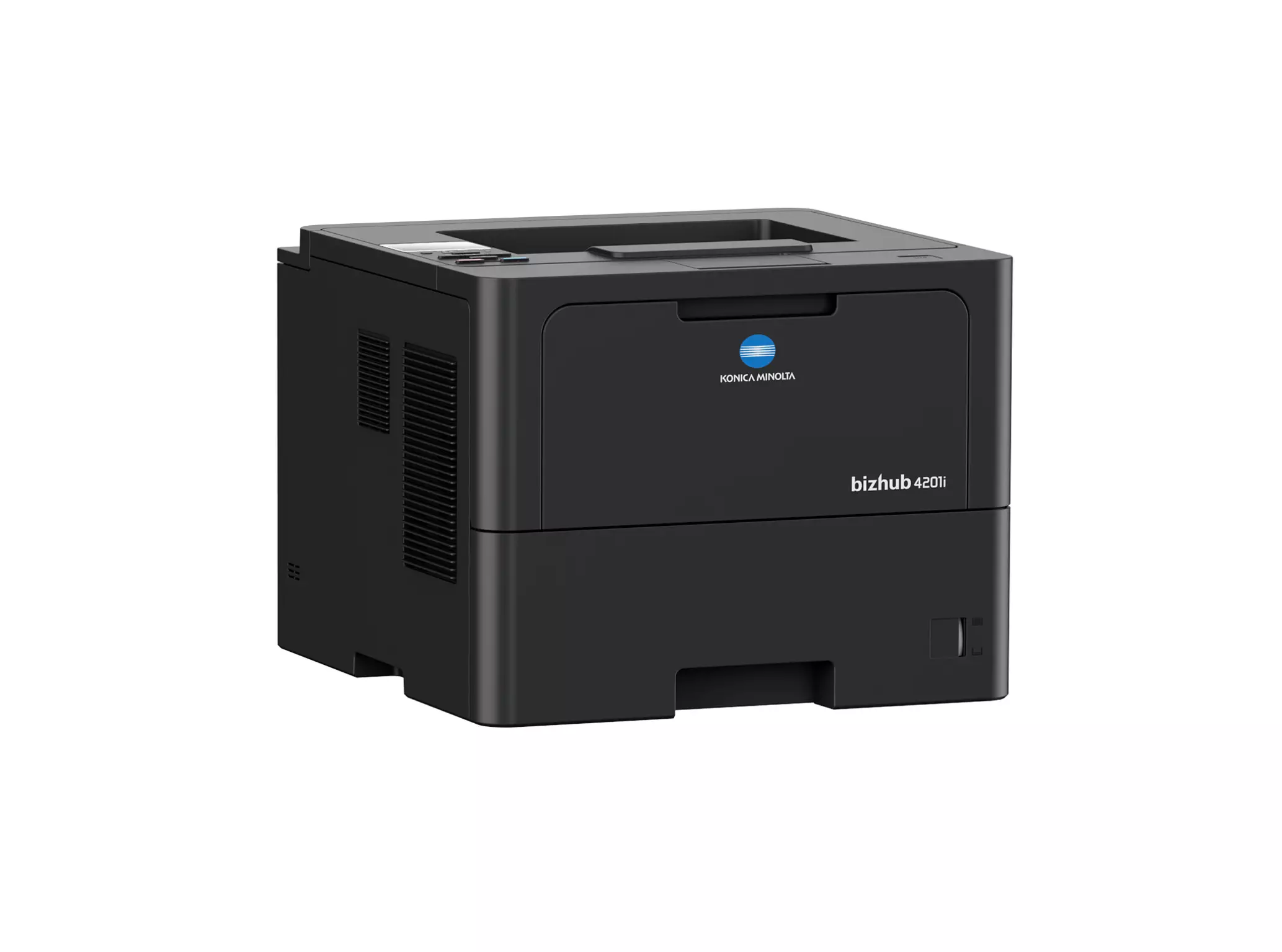 Konica Minolta bizhub 4201i printer, right-side view with 2 paper cassettes