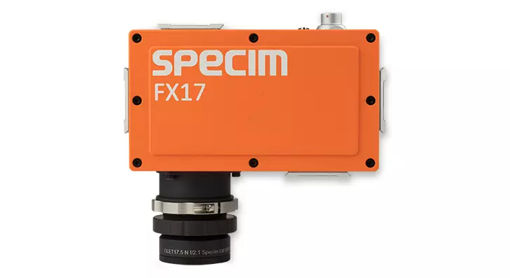 SPECIM FX 17 hyperspectral camera for a line-scan mode in the near-infrared NIR region of 900 – 1700 nm (top view)