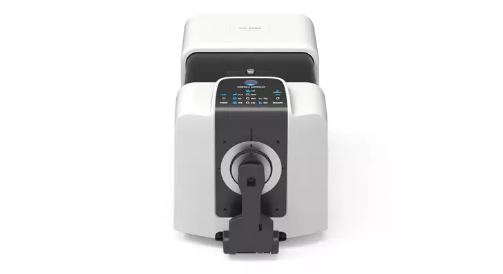 Colour-and-Gloss Benchtop Spectrophotometer CM-36dG with versatile horizontal or top-port alignment with ISO compliant gloss sensor and stability check (front view)