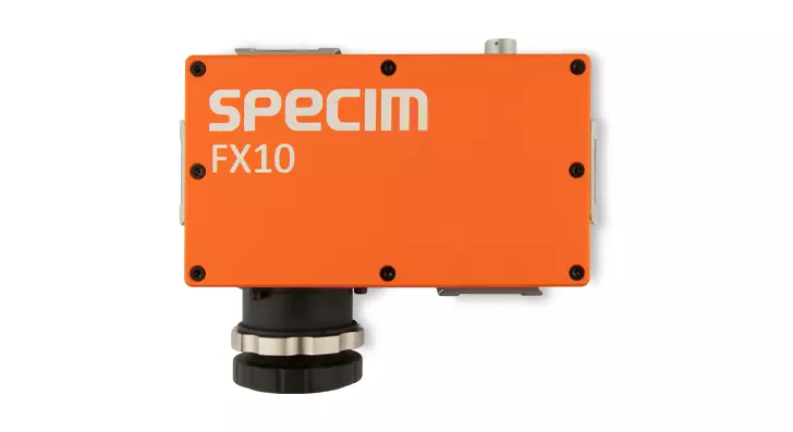 SPECIM FX 10 hyperspectral camera for a line-scan mode in the visible and near-infrared (VNIR) area of 400-1000 nm (top view)