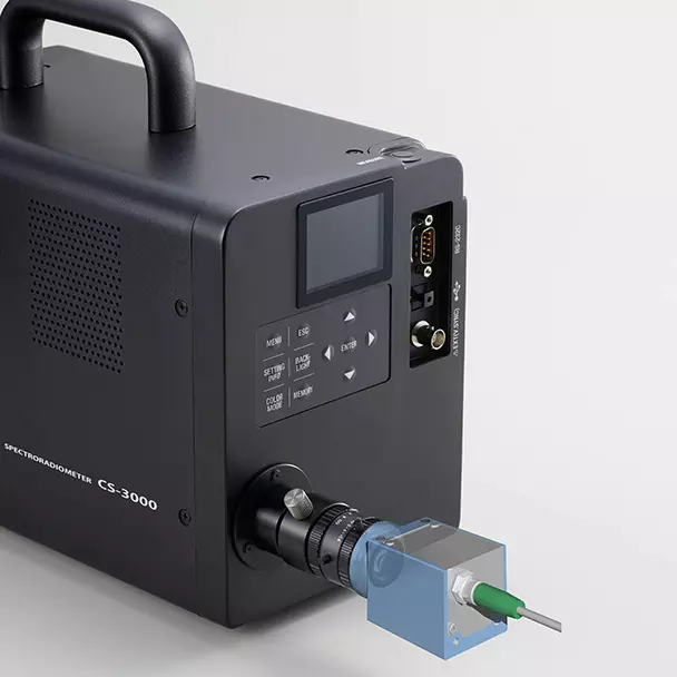 Spectroradiometer CS-3000 with CS-A36 and example connection of CCD camera for system integration