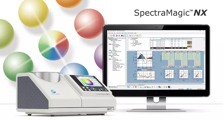 SpectraMagic NX colour measurement software package used to interface with Konica Minolta Measuring Instruments, with the CM-5 benchtop spectrophotometer